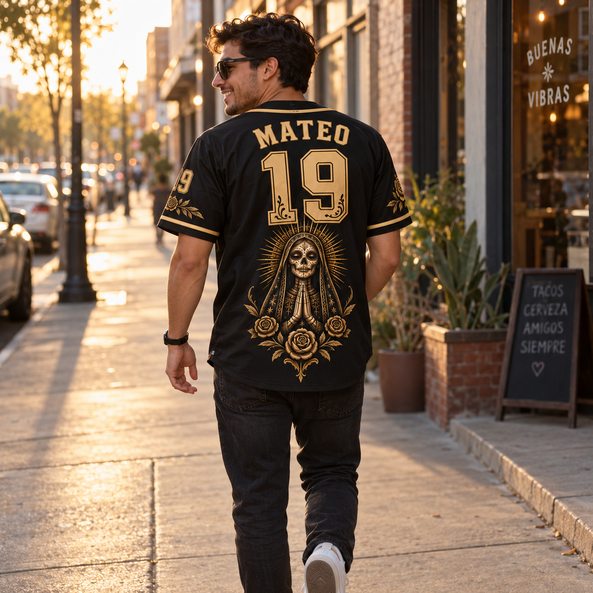Personalized Sugar Skull Floral Baseball Jersey – Custom Name & Number Day of the Dead Jersey