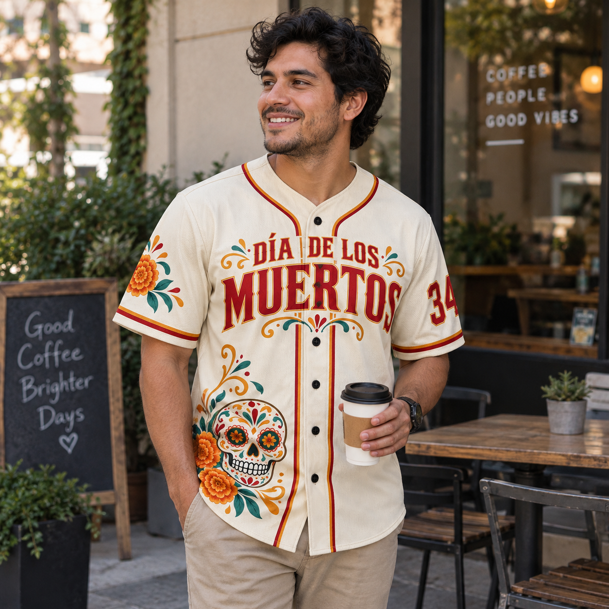 Personalized Día de los Muertos Baseball Jersey – Custom Name & Number Floral Sugar Skull Jersey
