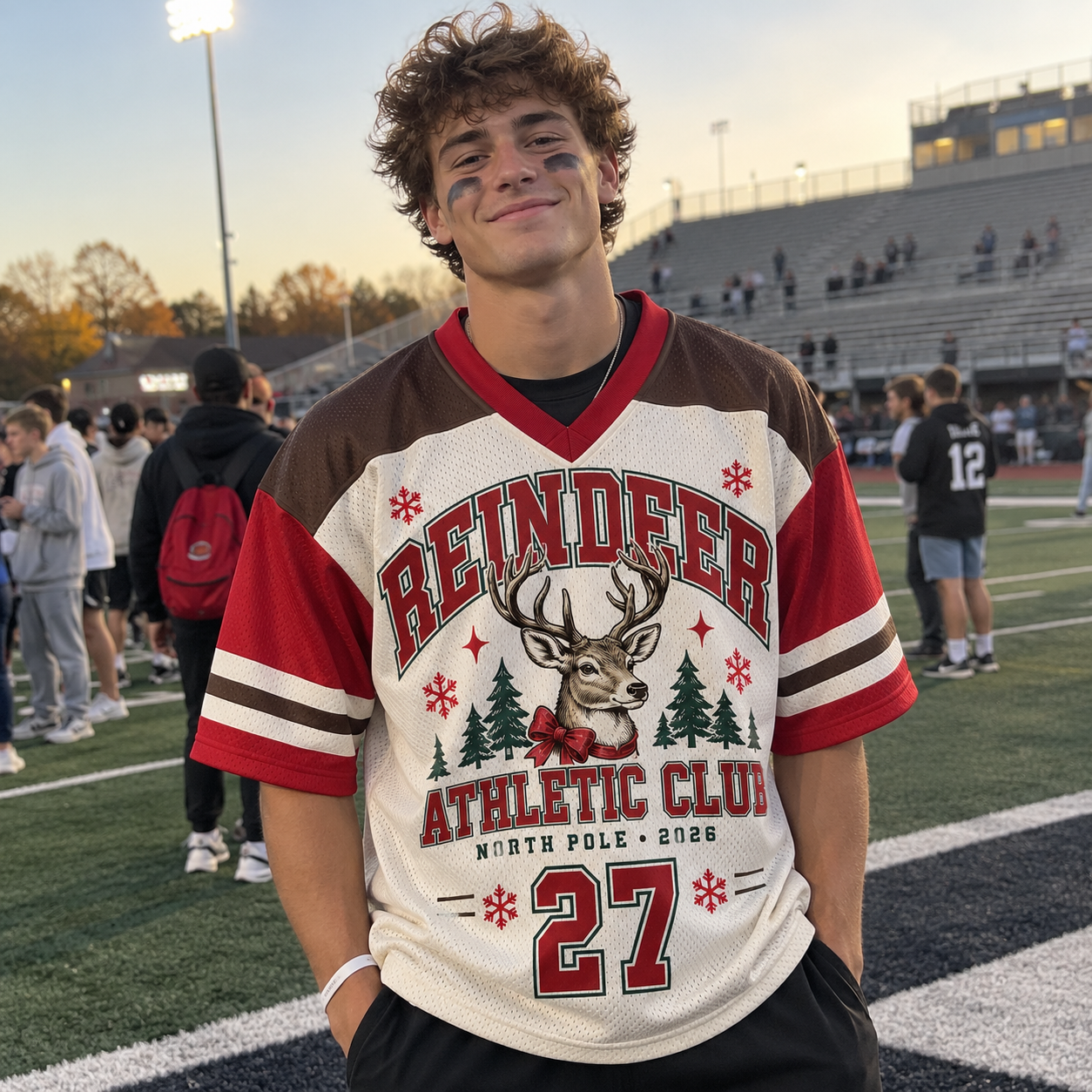 Custom Reindeer Christmas Football Jersey - Vintage Athletic Club Design Add Your Name and Number