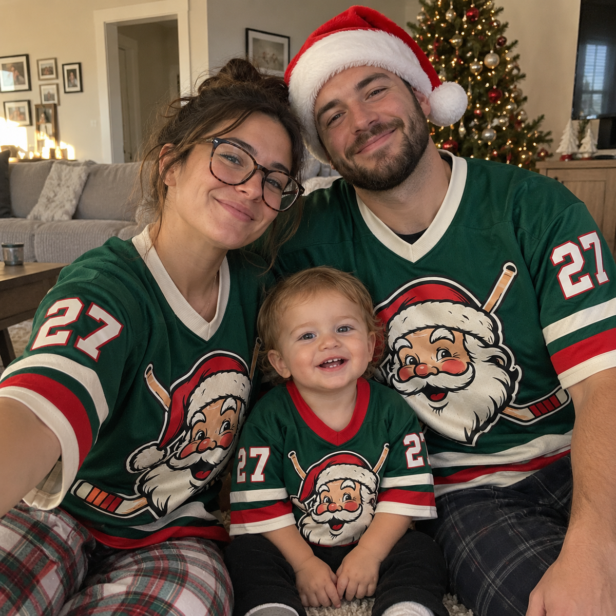 Custom Santa Hockey Christmas Football Jersey - Personalized Name & Number