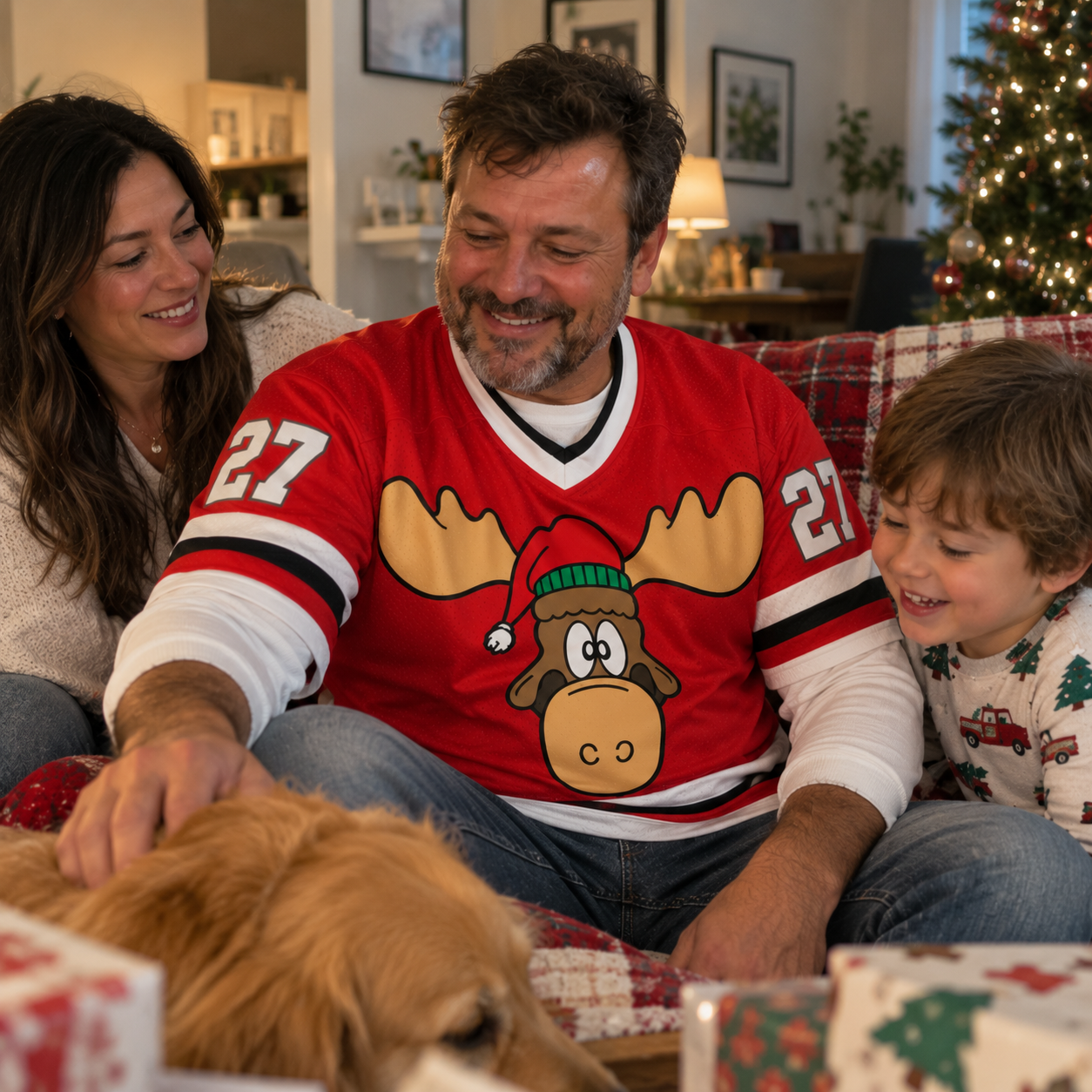 Custom Christmas Funny Moose Football Jersey - Personalized Reindeer Holiday Shirt Add Your Name and Number