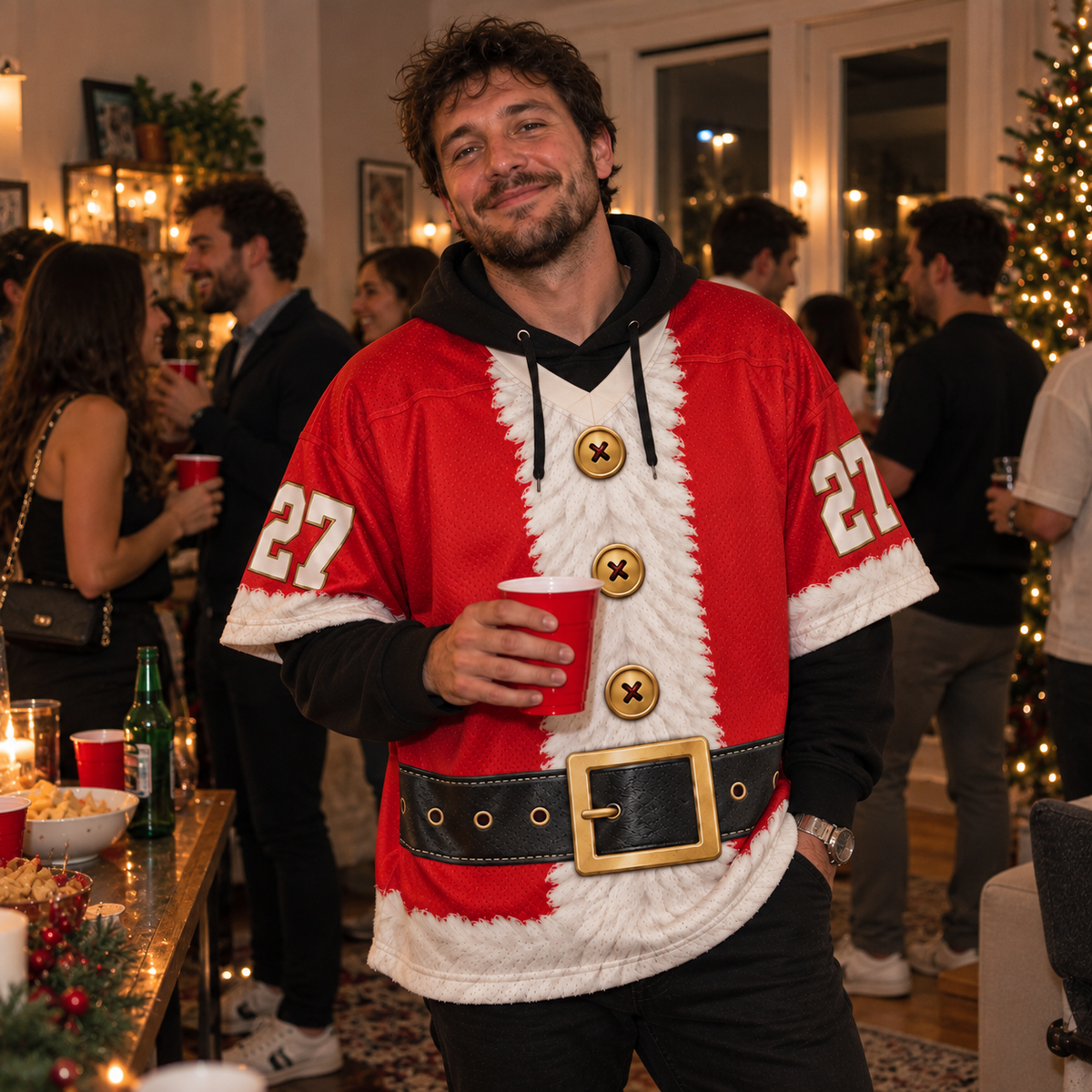 Custom Santa Hockey Christmas Football Jersey - Personalized Name & Number