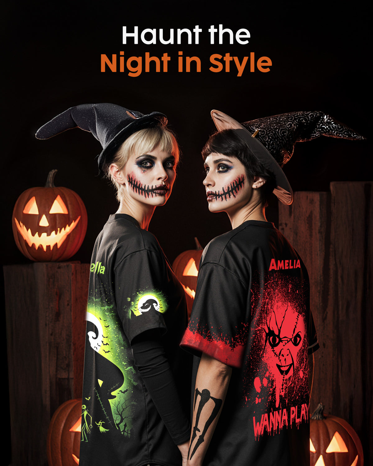 Custom Halloween Baseball Jersey - Horror Movie Design Wanna Play - Add Your Name