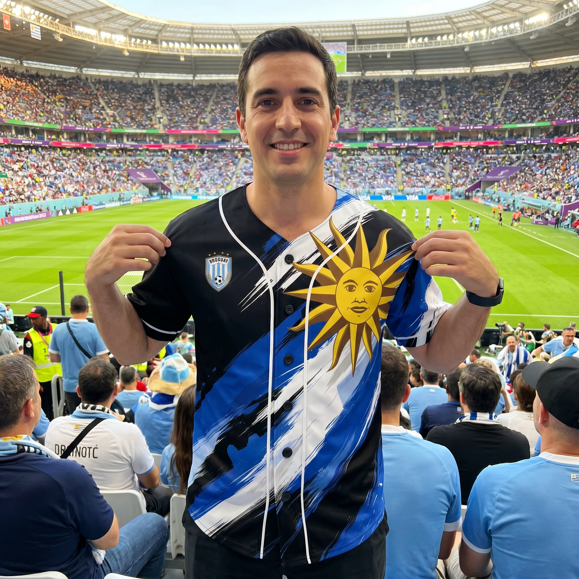 Custom Uruguay Baseball Jersey Uruguayan Fan Brush Stroke Sun – Personalized Name Number