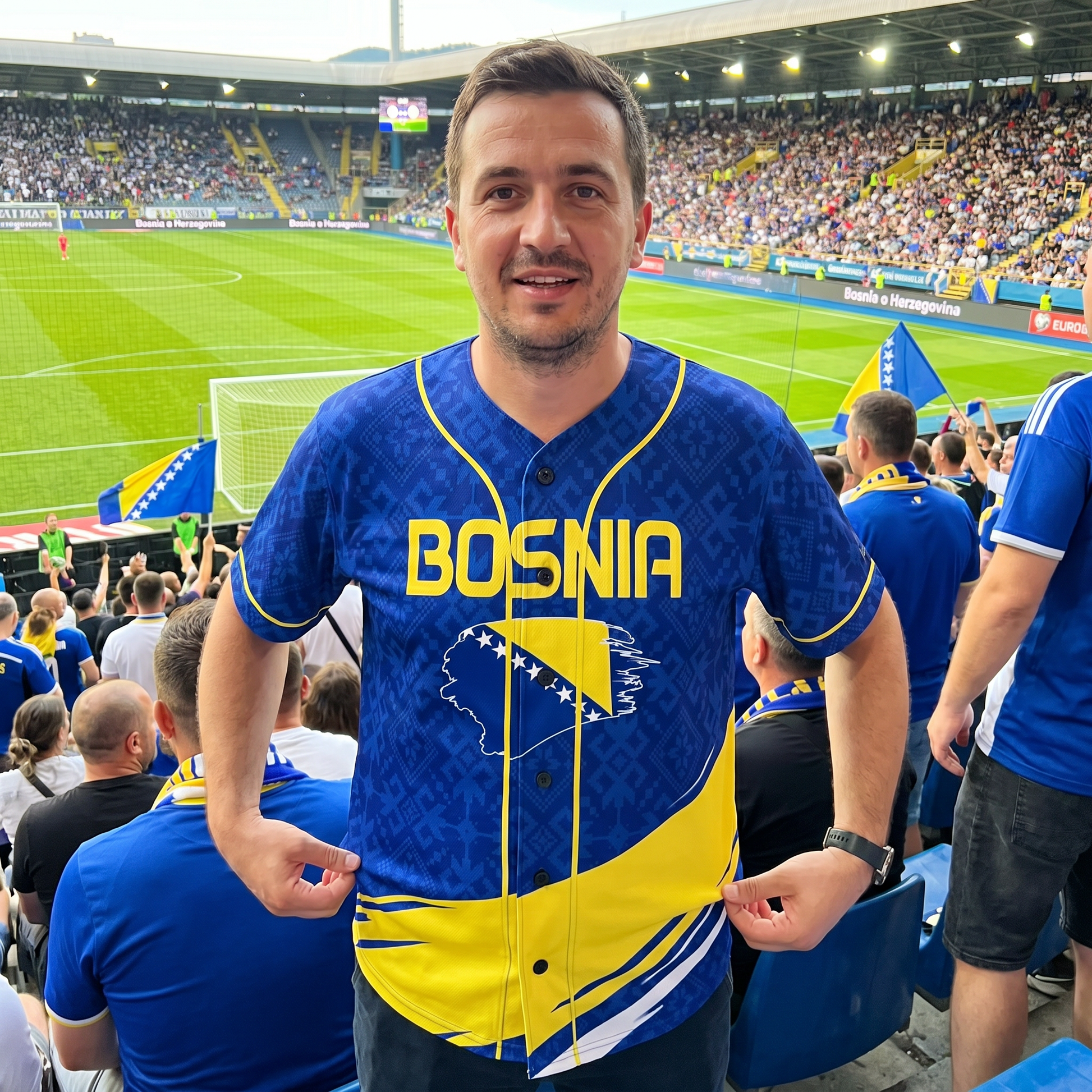 Custom Bosnia and Herzegovina Baseball Jersey Bosnian Fan Traditional Pattern – Personalized Name Number