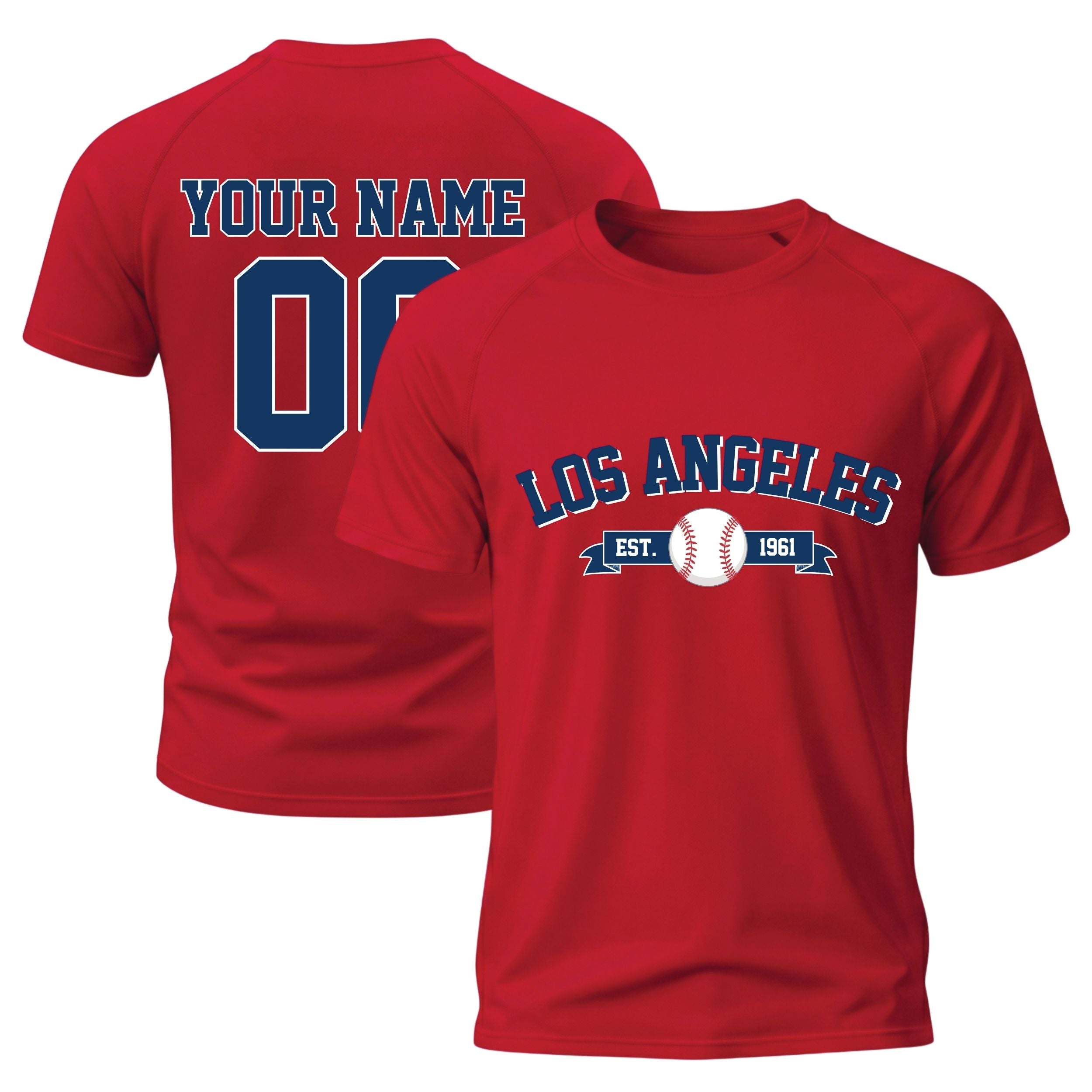 Custom City T-Shirt Baseball Style Los Angeles Red - Personalized Name Number