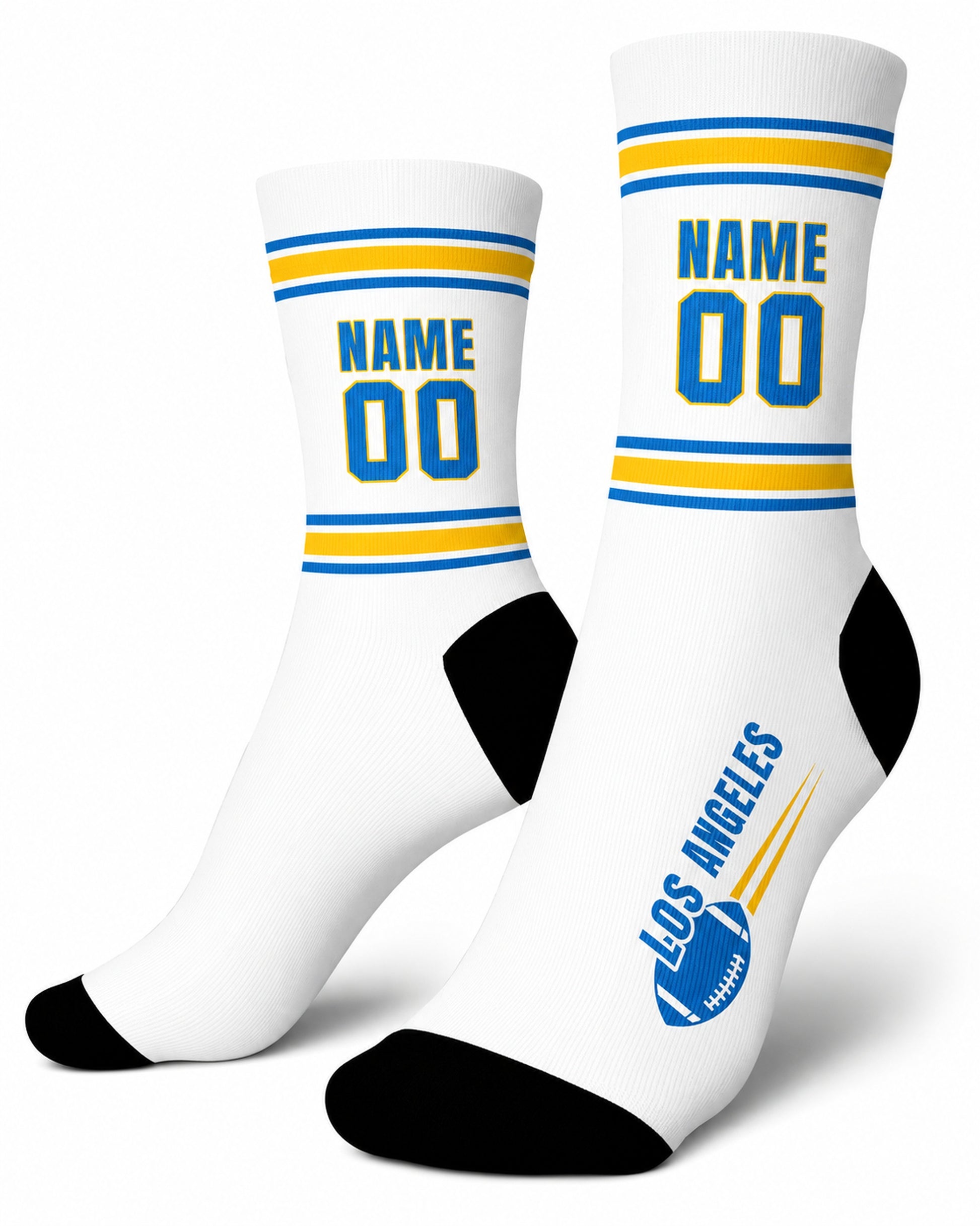 Custom City Sports Socks Los Angeles C White - Personalized Name Number