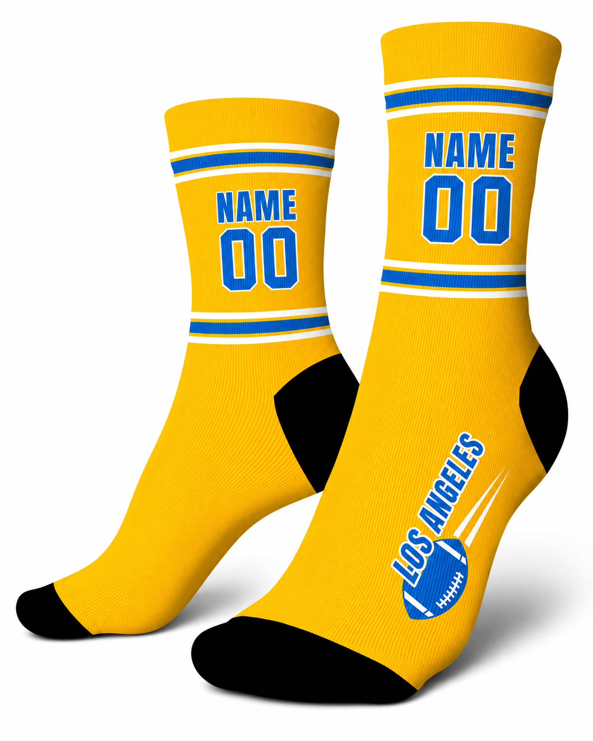 Custom City Sports Socks Los Angeles C Yellow - Personalized Name Number