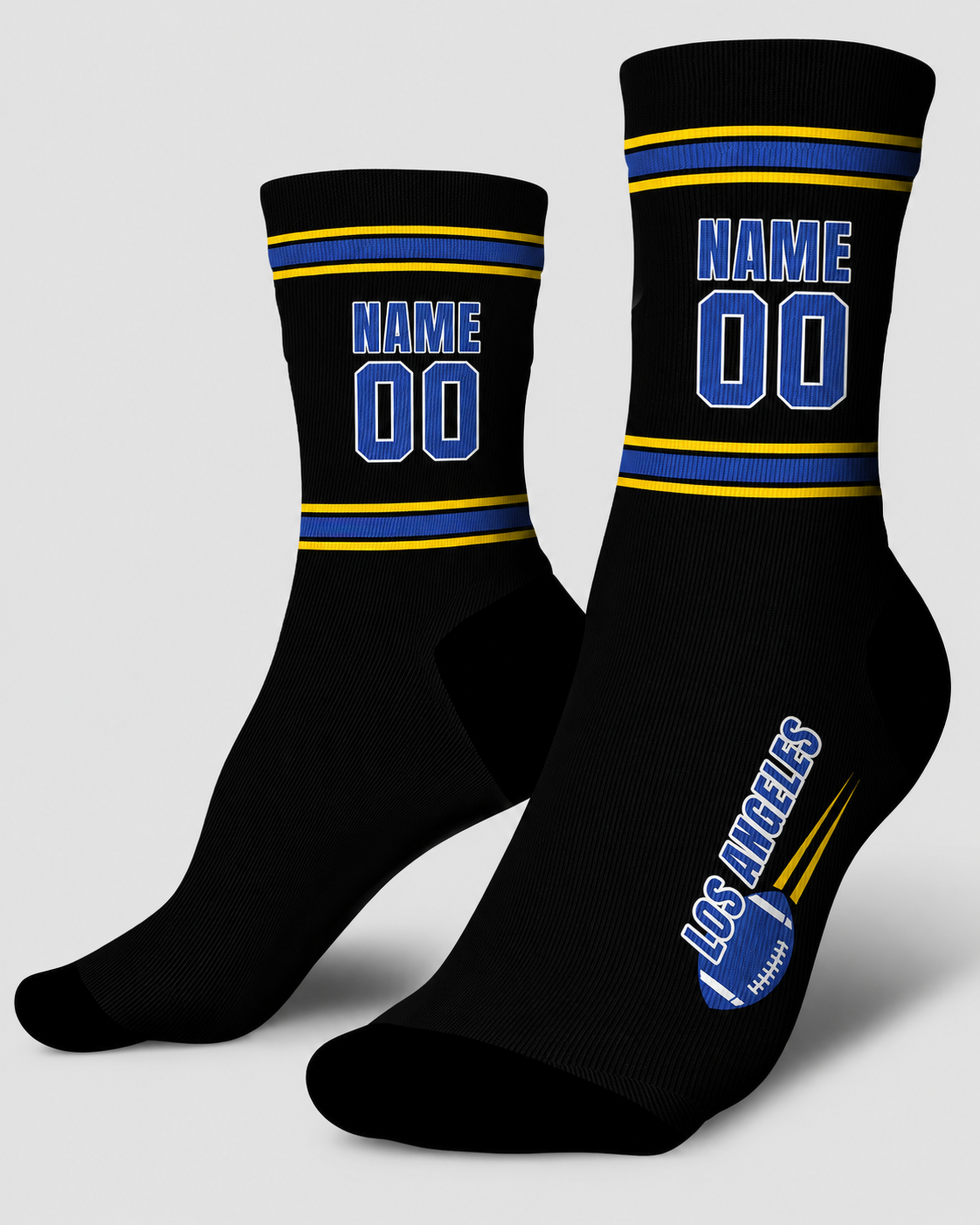 Custom City Sports Socks Los Angeles R Black - Personalized Name Number