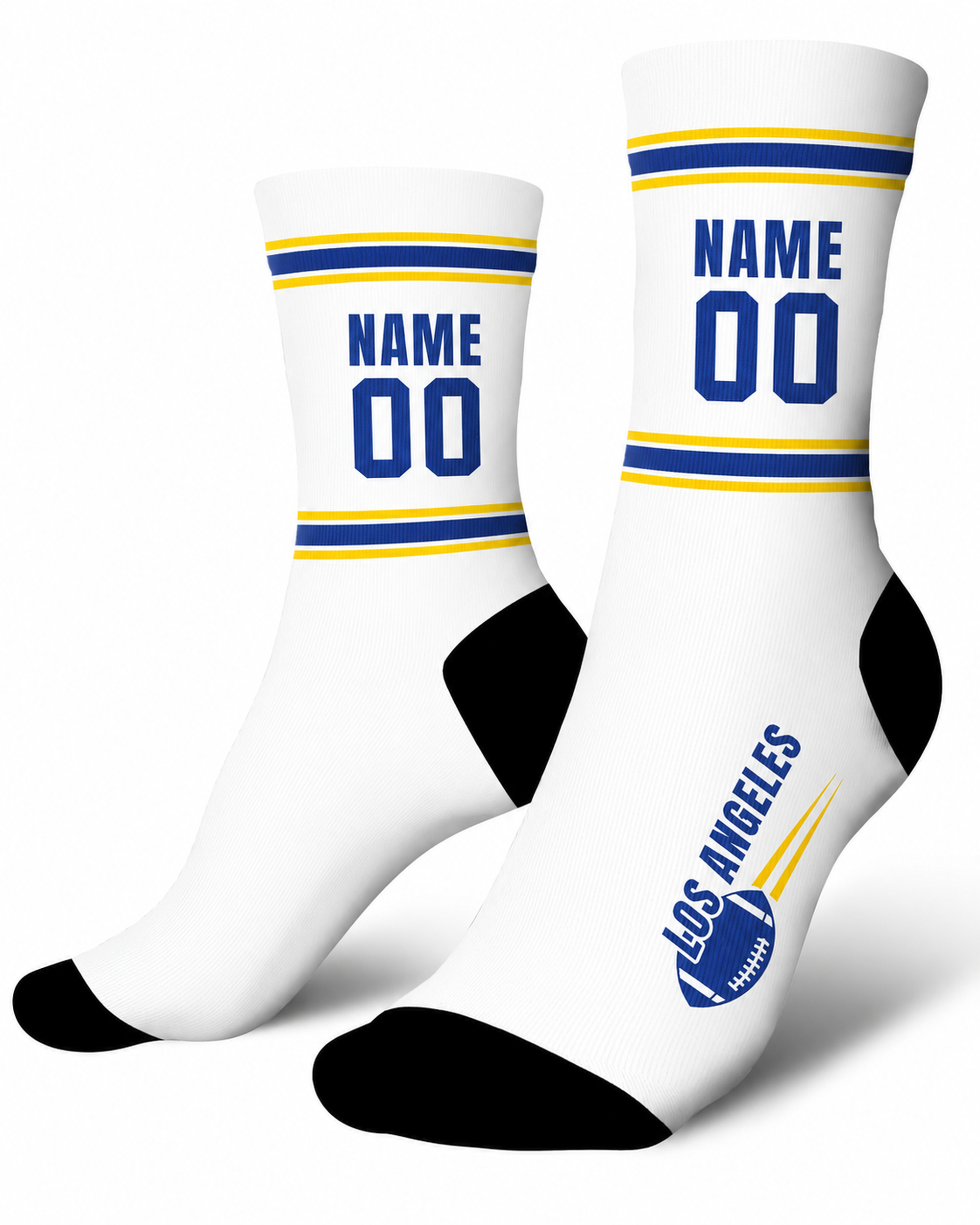 Custom City Sports Socks Los Angeles R White - Personalized Name Number