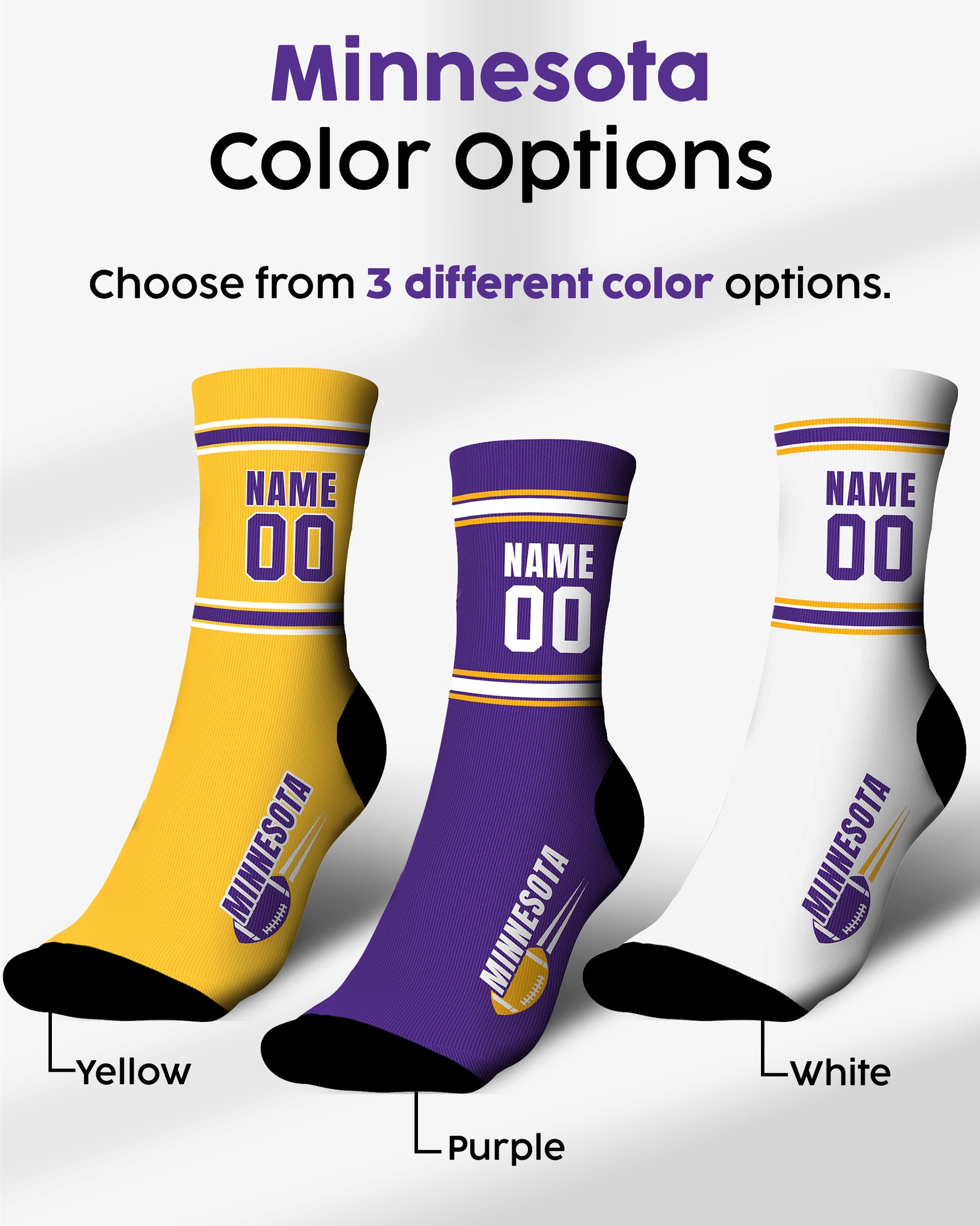 Custom City Sports Socks Minnesota Yellow - Personalized Name Number