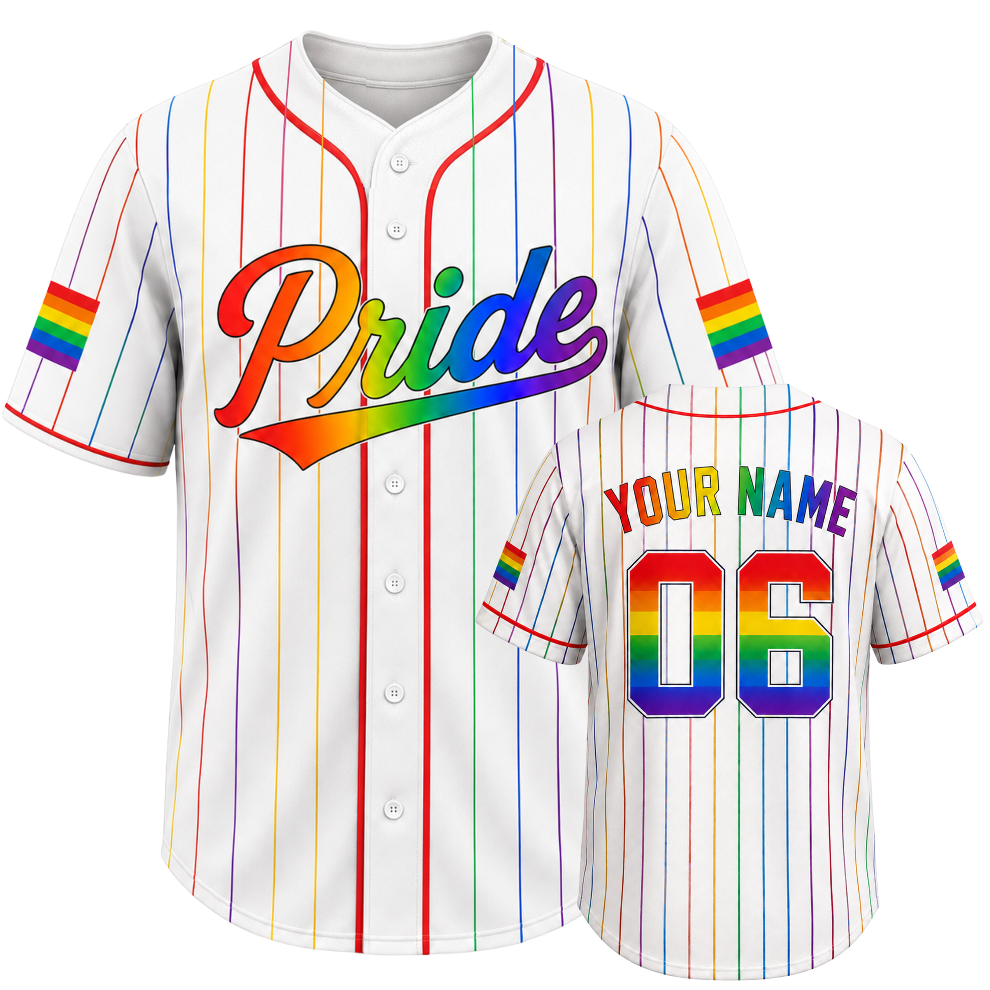 Custom LGBTQ Pride Baseball Jersey Rainbow Pinstripe - Personalized Name Number