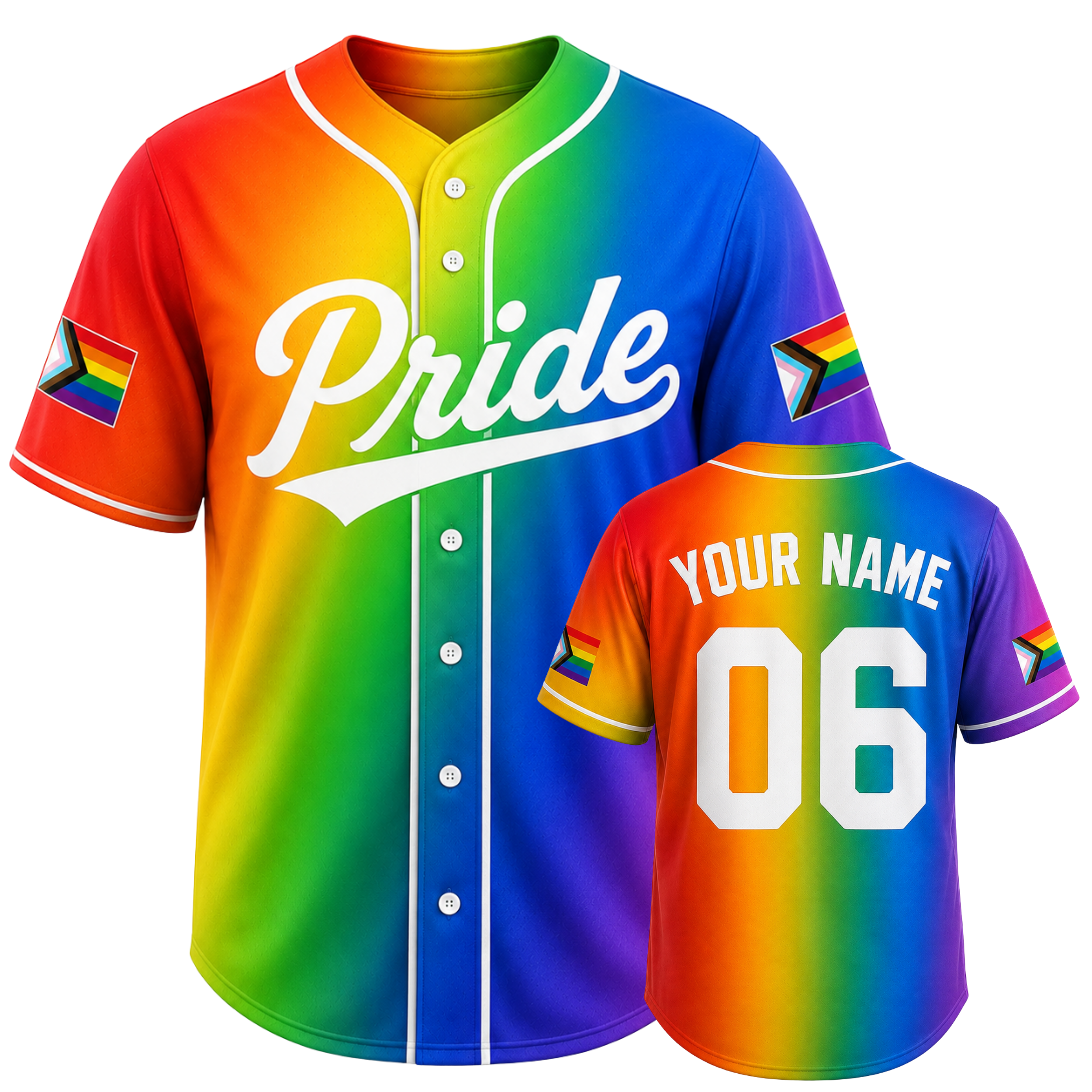Custom LGBTQ Pride Baseball Jersey Progress Rainbow Gradient - Personalized Name Number