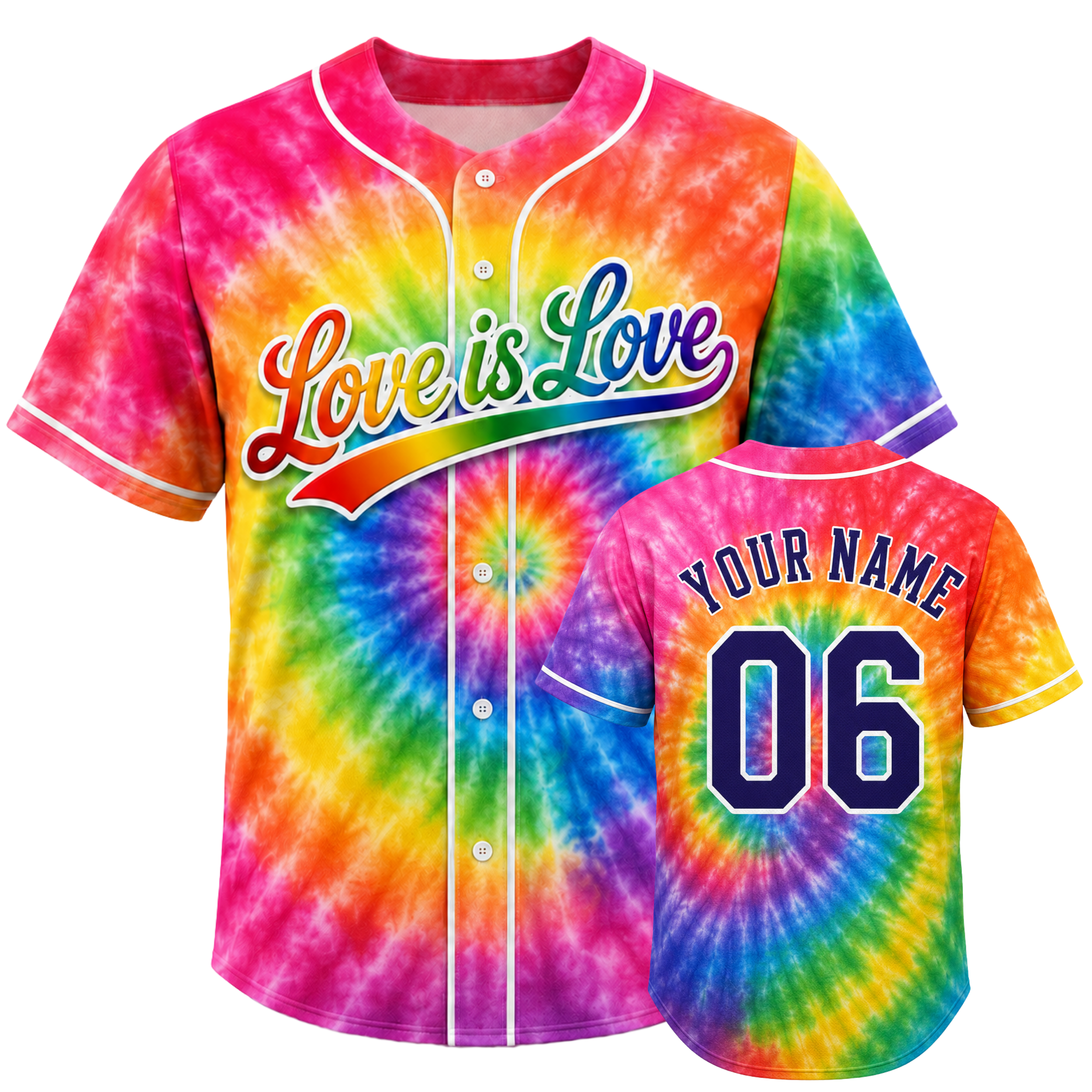 Custom LGBTQ Pride Baseball Jersey Rainbow Tie Dye - Personalized Name Number
