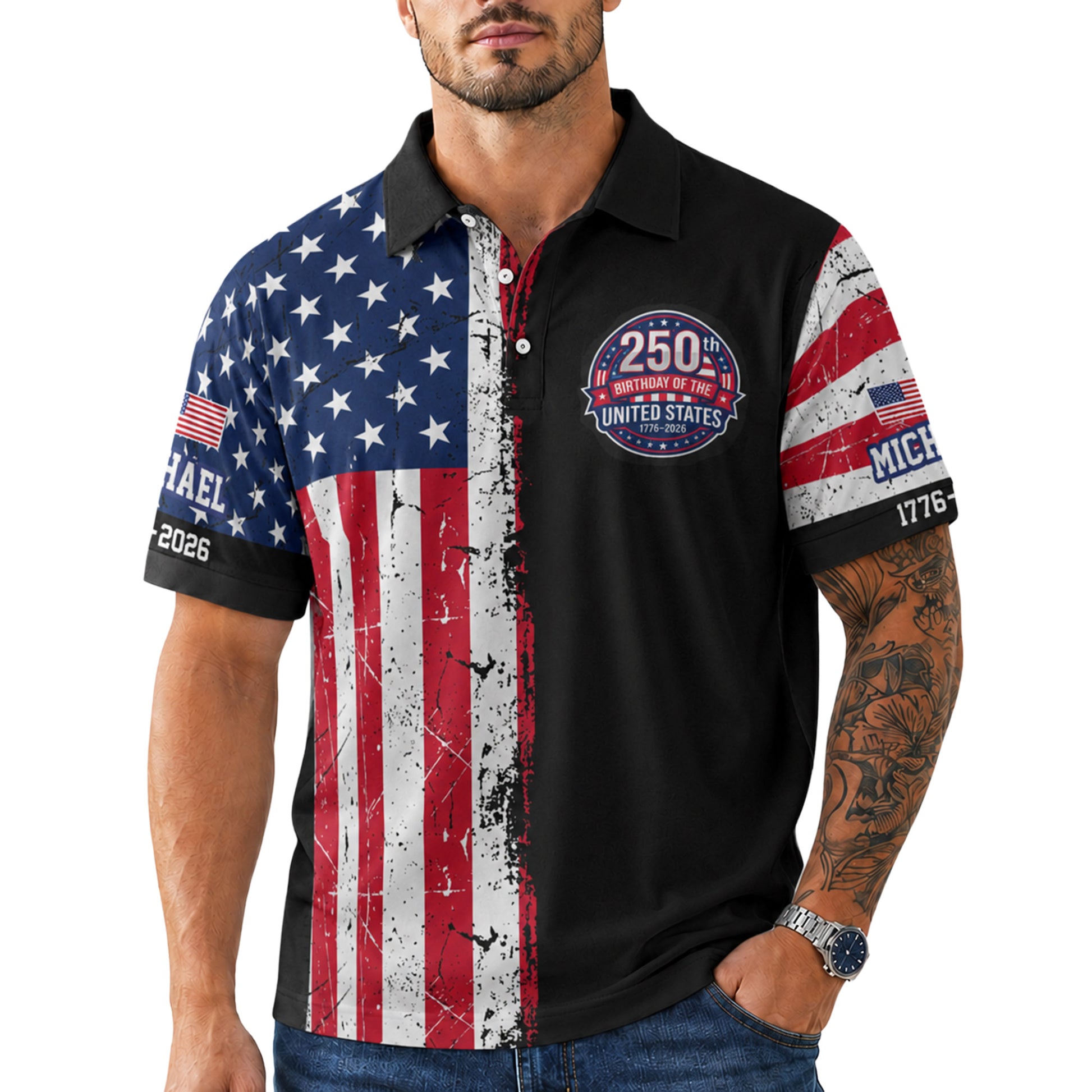 Custom USA 250th Anniversary Golf Polo Liberty Legacy - Personalized Name