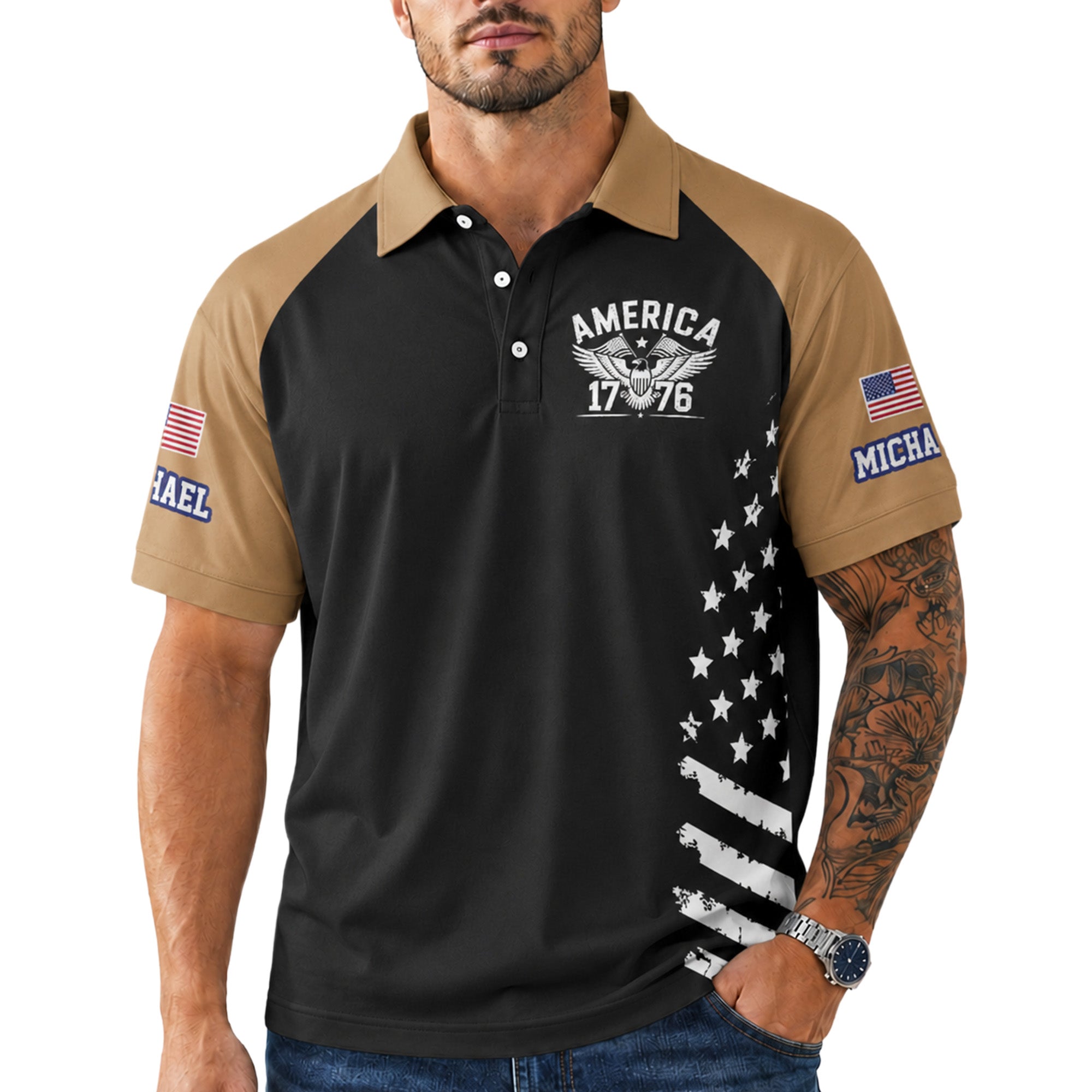 Custom USA 250th Anniversary Golf Polo Heritage Honor - Personalized Name