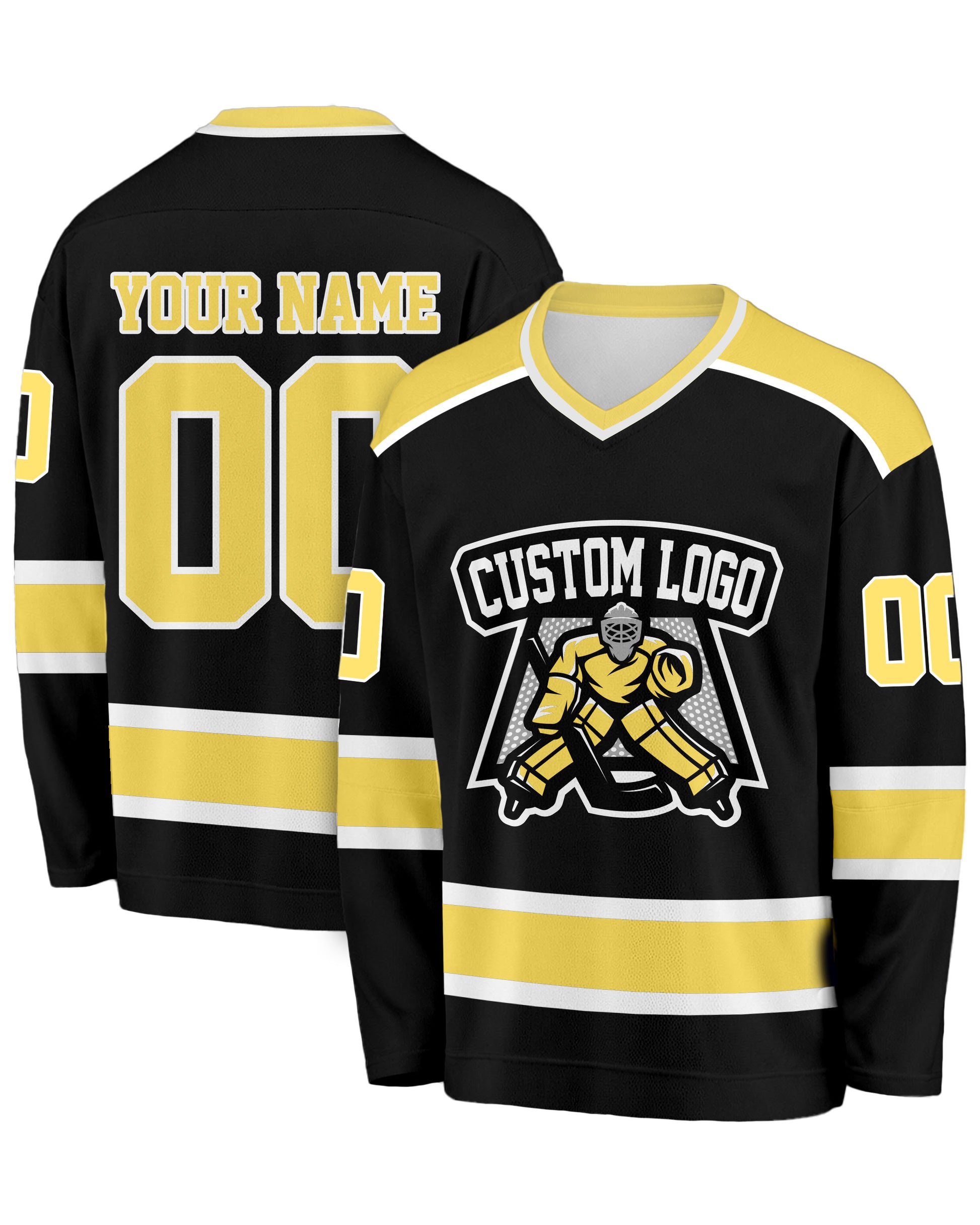 Custom Hockey Jersey Black Yellow and White - Design Your Own