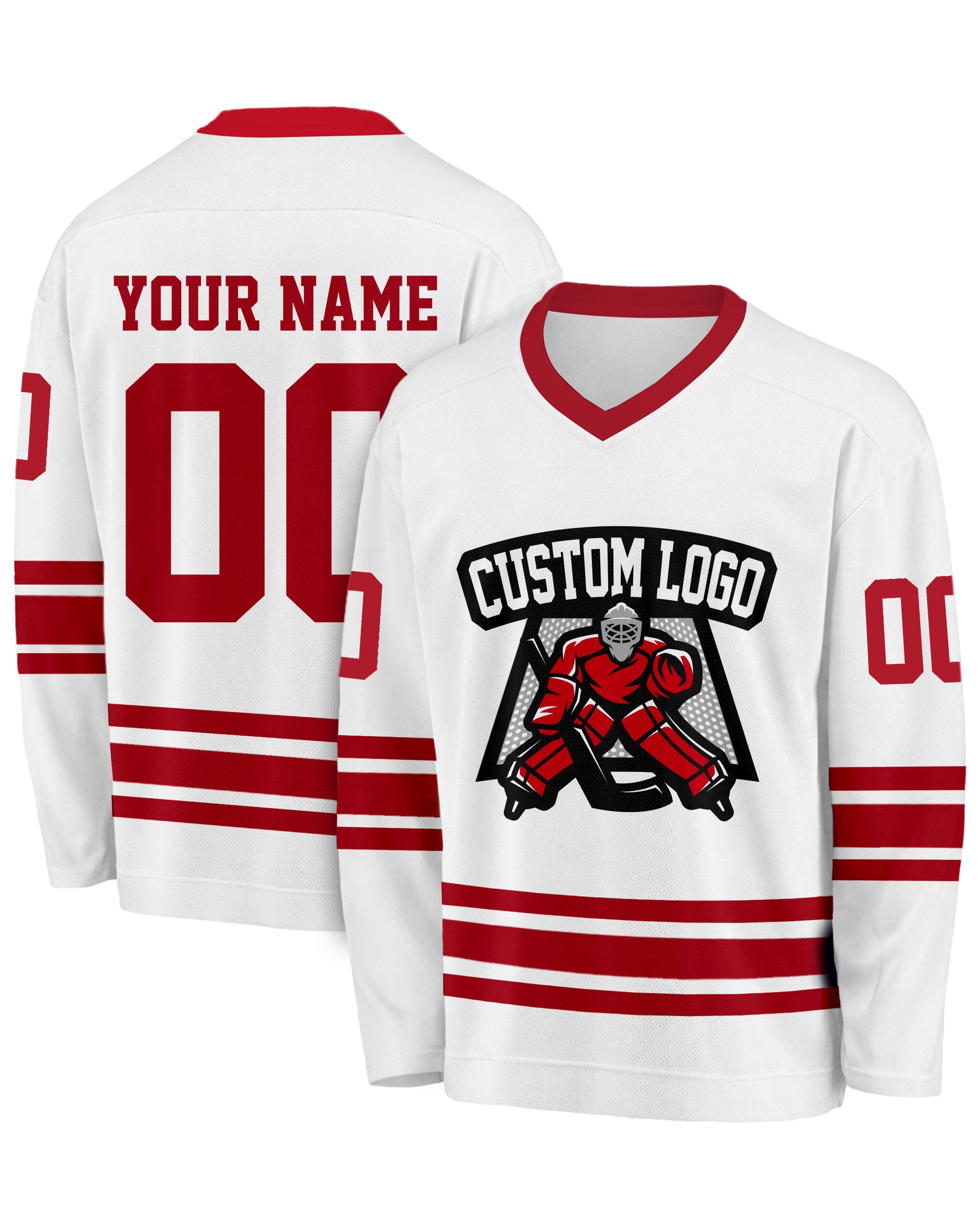 Custom Hockey Jersey White and Cherry 2 - Design Your Own