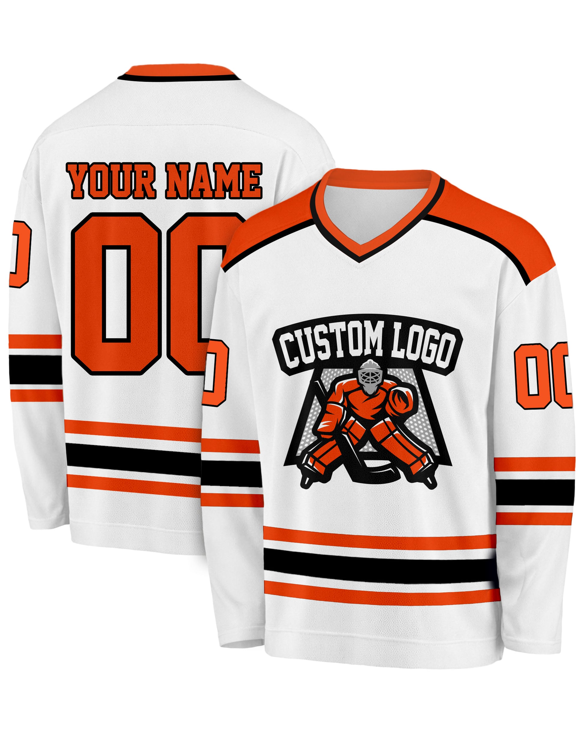 Custom Hockey Jersey White Black and Orange - Design Your Own