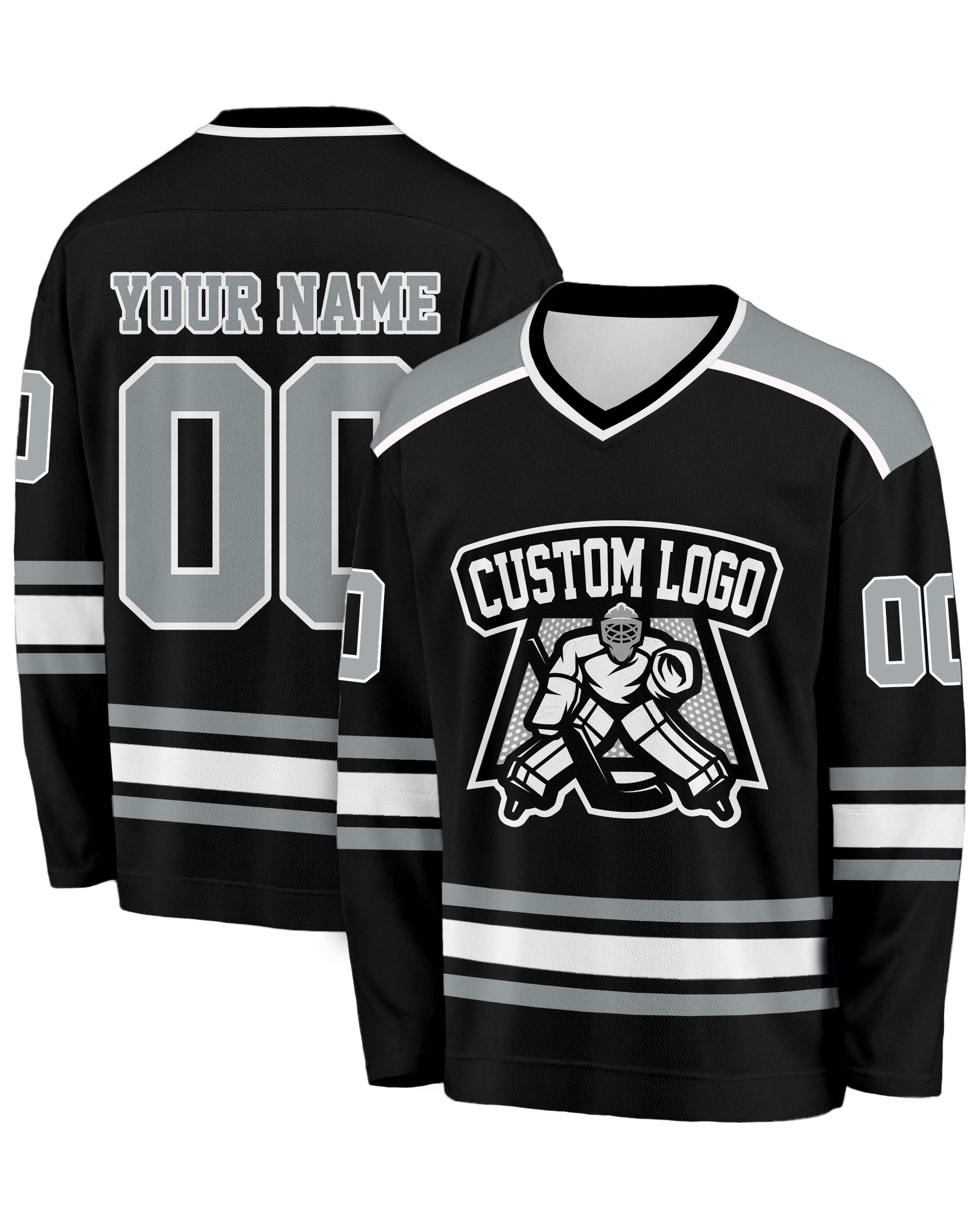 Custom Hockey Jersey Black and Gray - Design Your Own