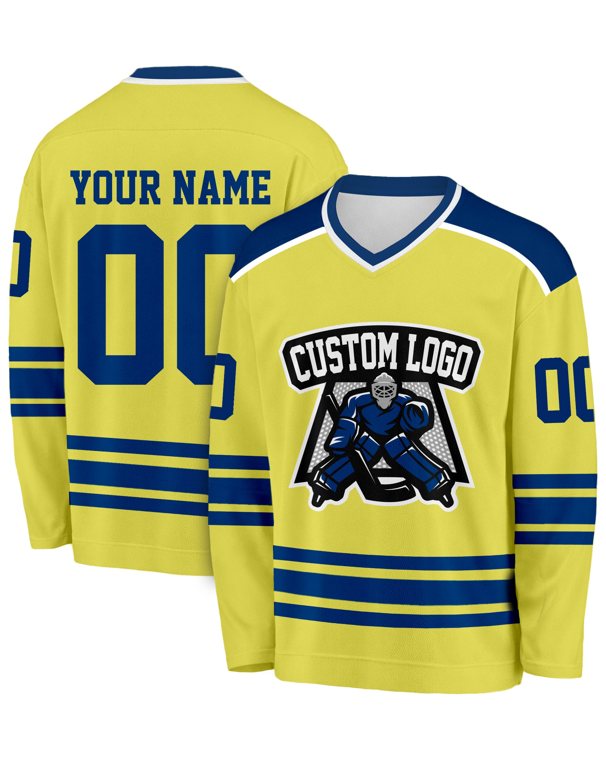 Custom Hockey Jersey Yellow and Navy - Design Your Own