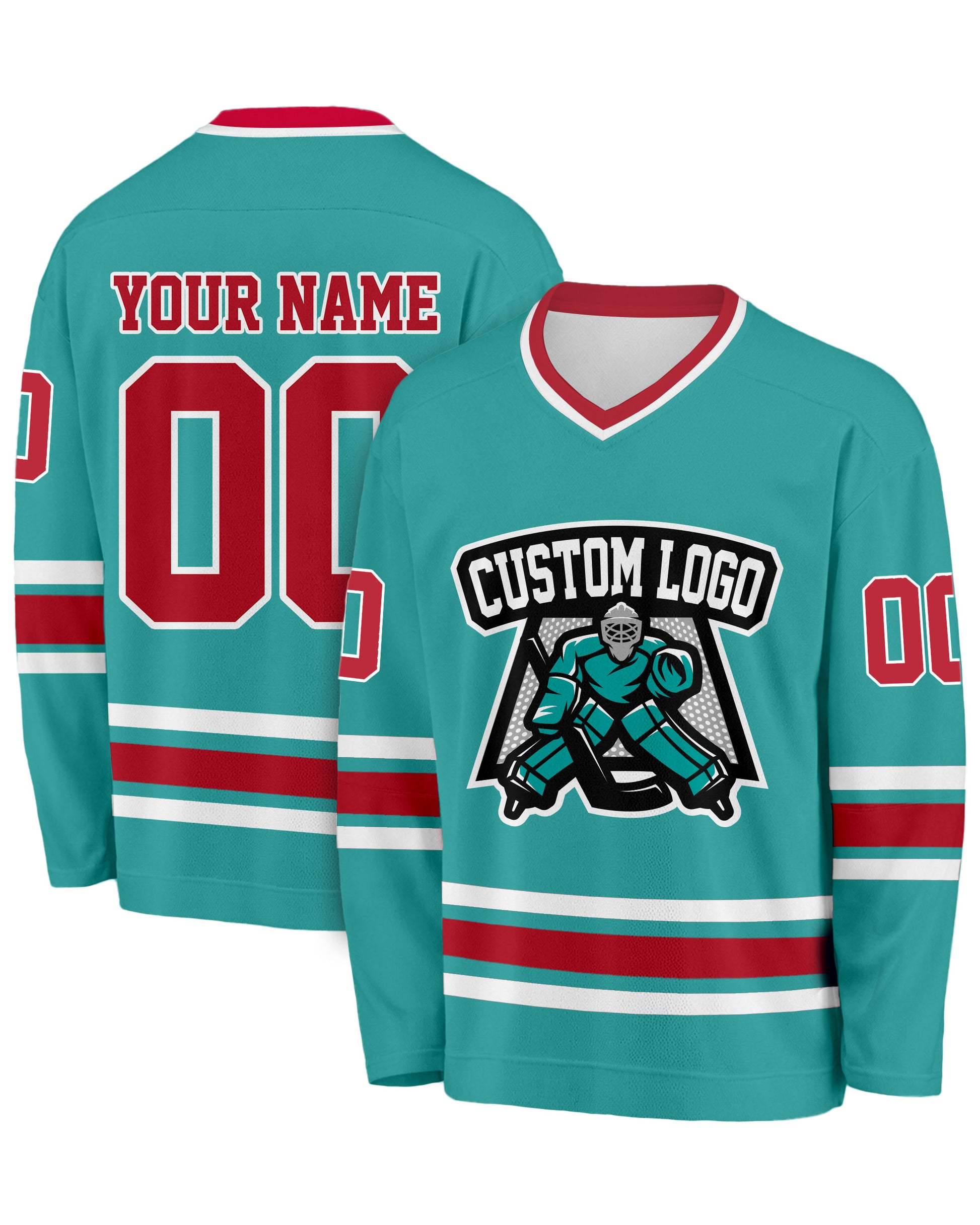Custom Hockey Jersey Aqua and Cherry - Design Your Own