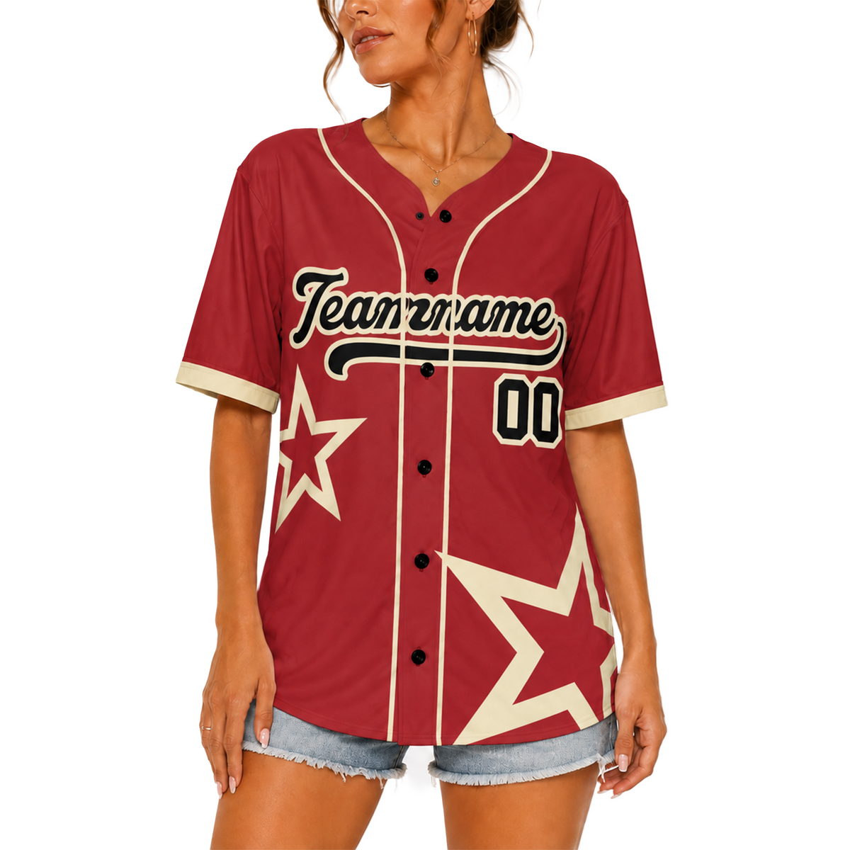 Custom Star Design Baseball Jersey Wine and Cream with Piping - Design Your Own