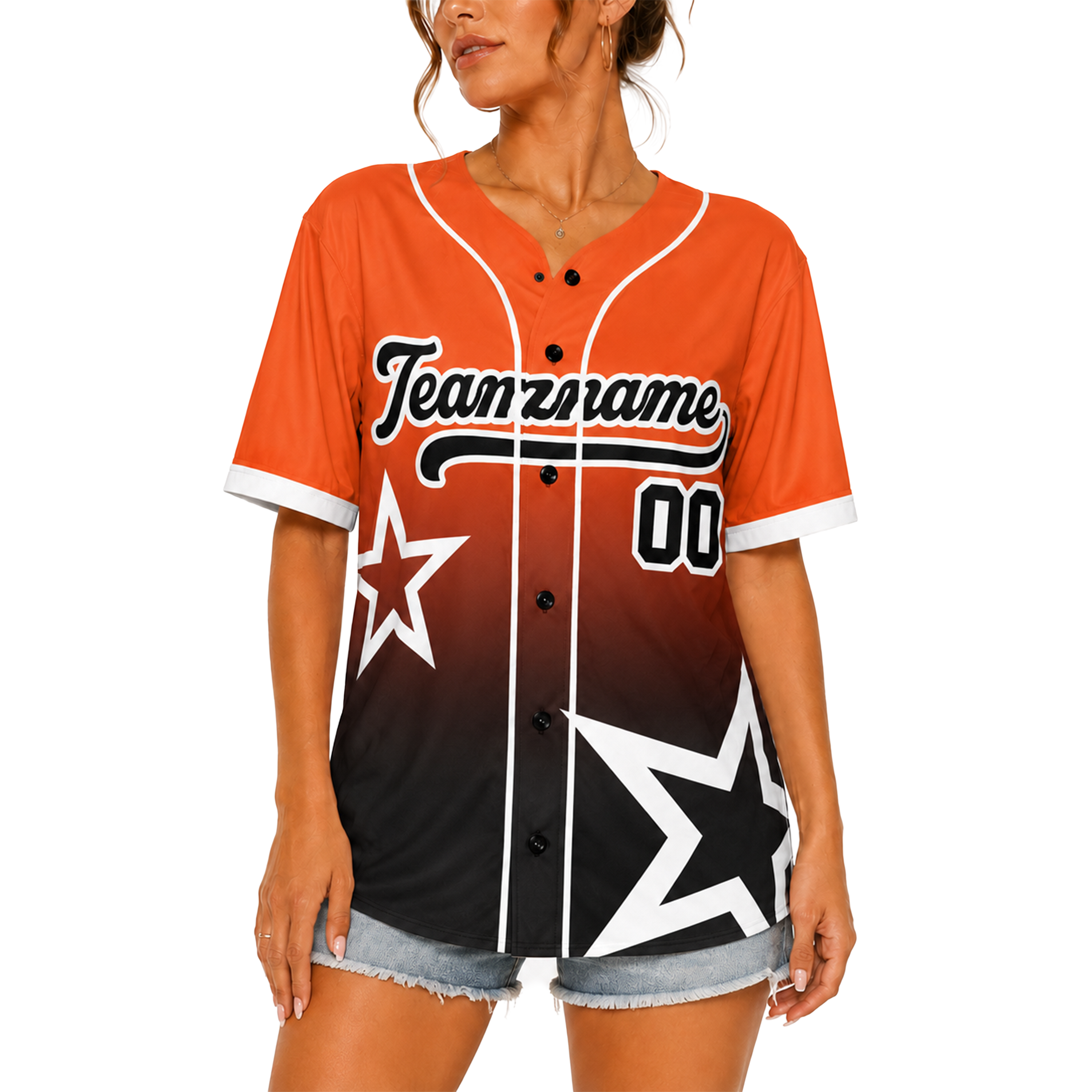 Custom Star Design Baseball Jersey Orange Black and White with Piping - Design Your Own