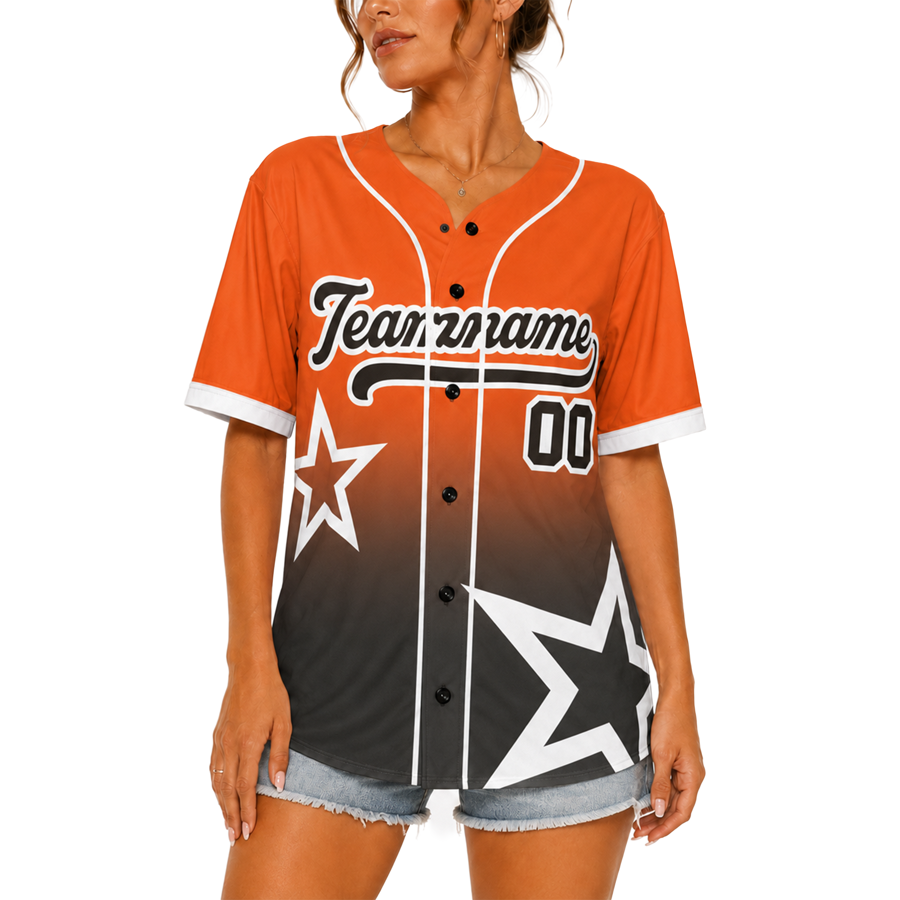 Custom Star Design Baseball Jersey Orange and Gray with Piping - Design Your Own