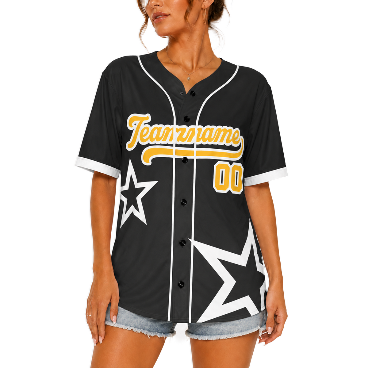 Custom Star Design Baseball Jersey Charcoal and White with Piping - Design Your Own