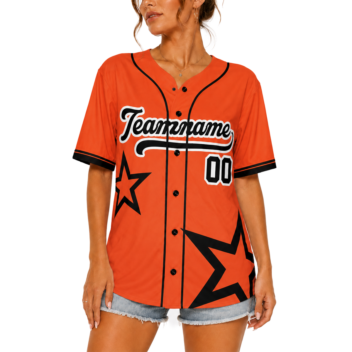 Custom Star Design Baseball Jersey Orange and Black with Piping - Design Your Own
