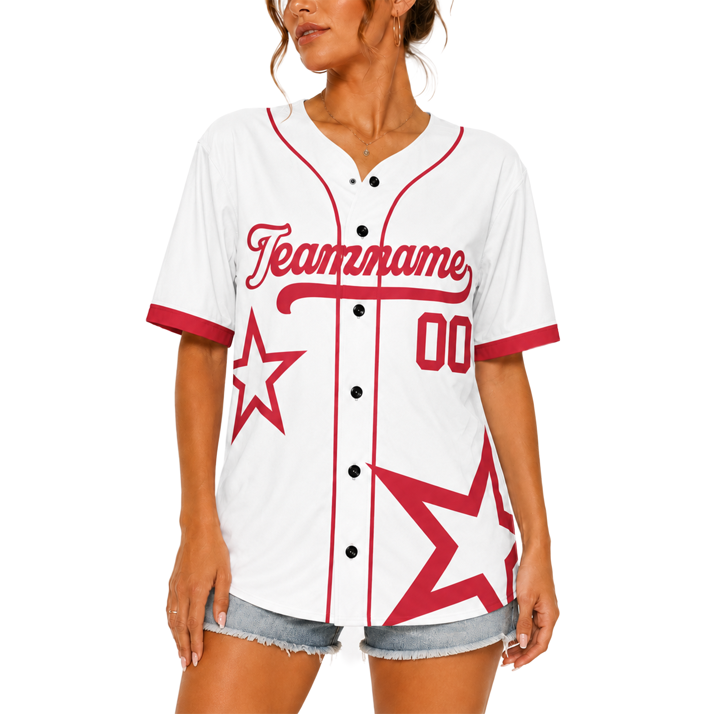 Custom Star Design Baseball Jersey White and Crimson with Piping - Design Your Own