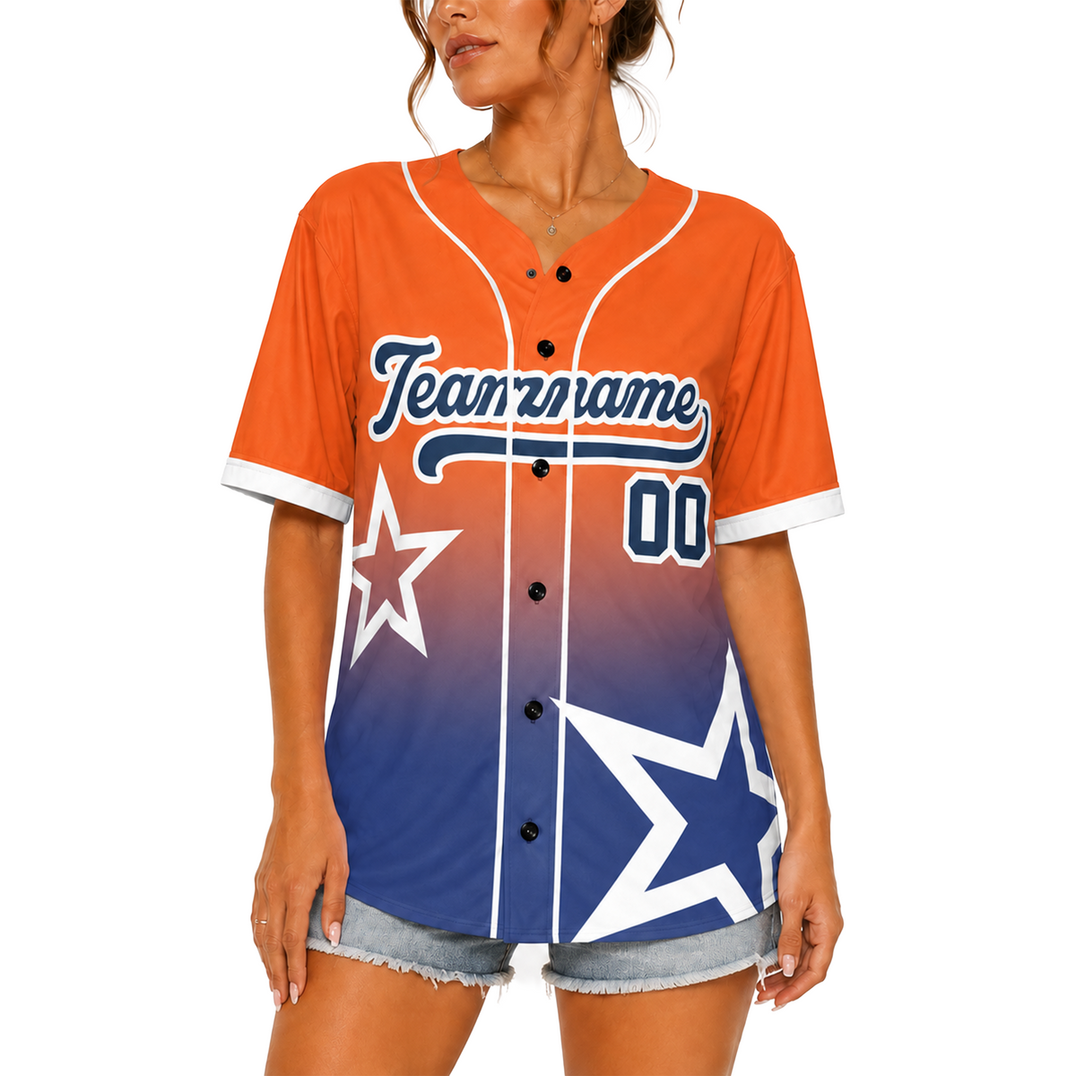Custom Star Design Baseball Jersey Orange and Royal with Piping - Design Your Own