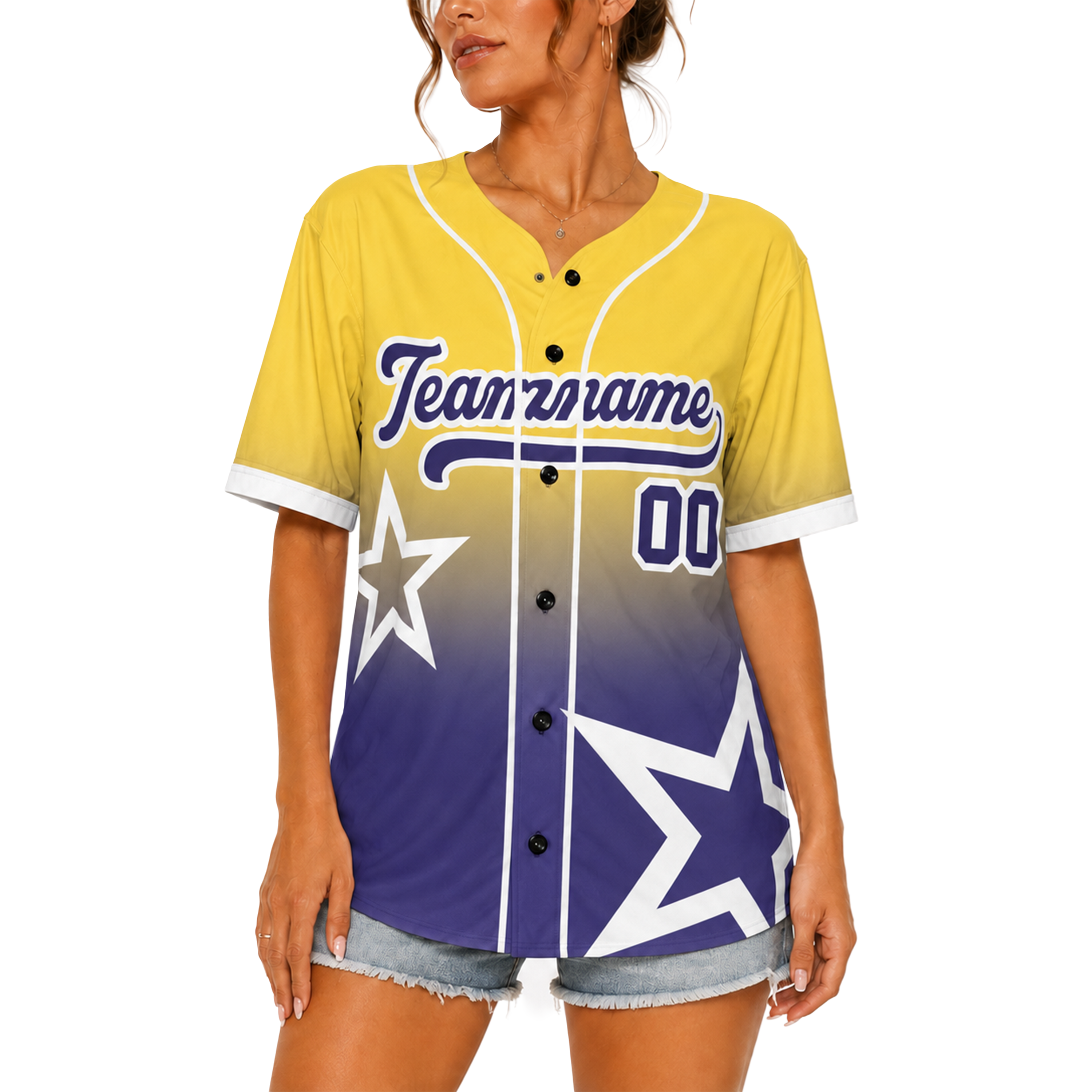 Custom Star Design Baseball Jersey Yellow and Royal with Piping - Design Your Own