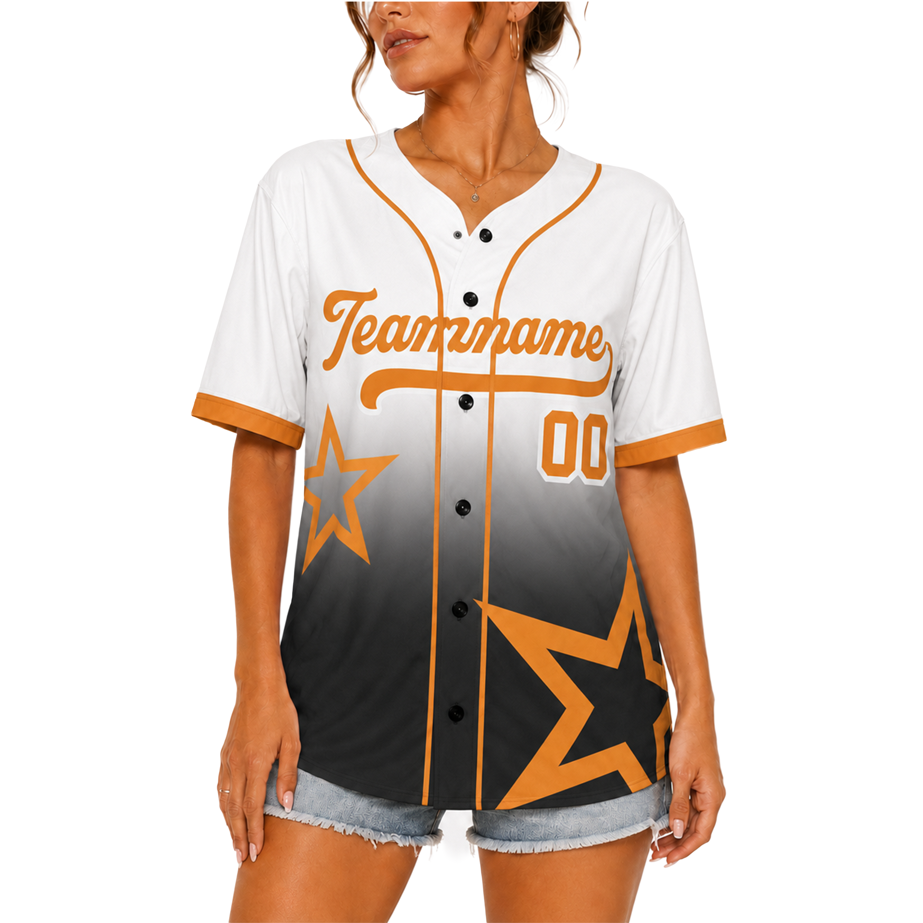 Custom Star Design Baseball Jersey White Black and Orange with Piping - Design Your Own
