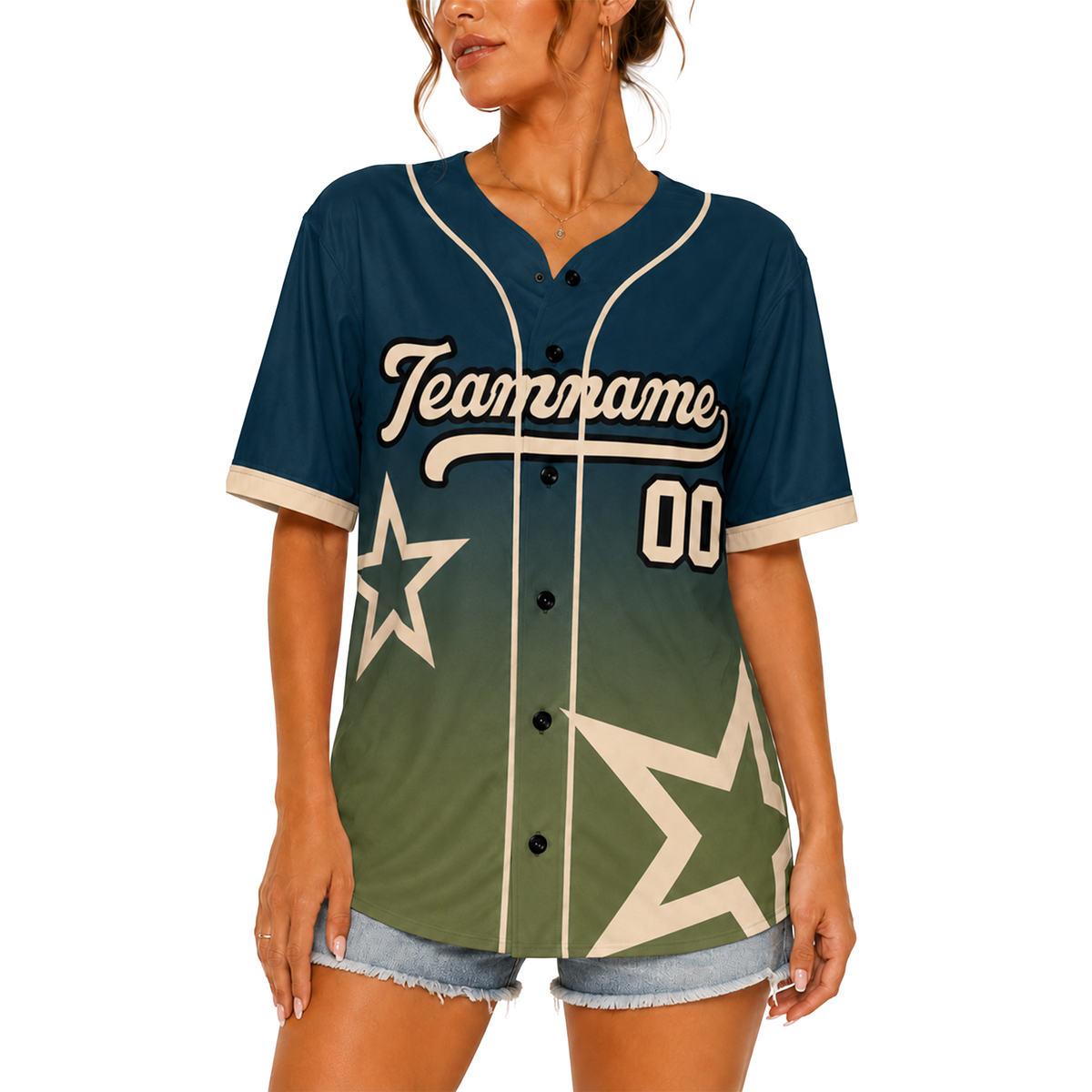 Custom Star Design Baseball Jersey Navy and Olive with Piping - Design Your Own