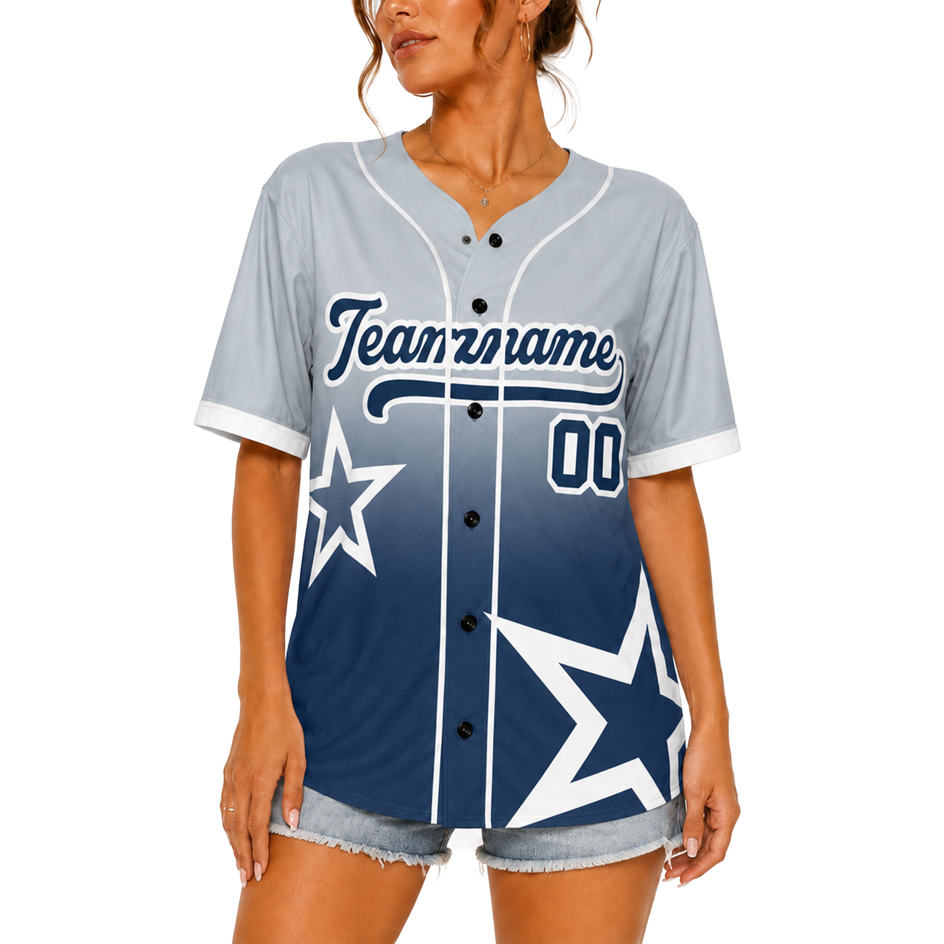 Custom Star Design Baseball Jersey Gray and Navy with Piping - Design Your Own