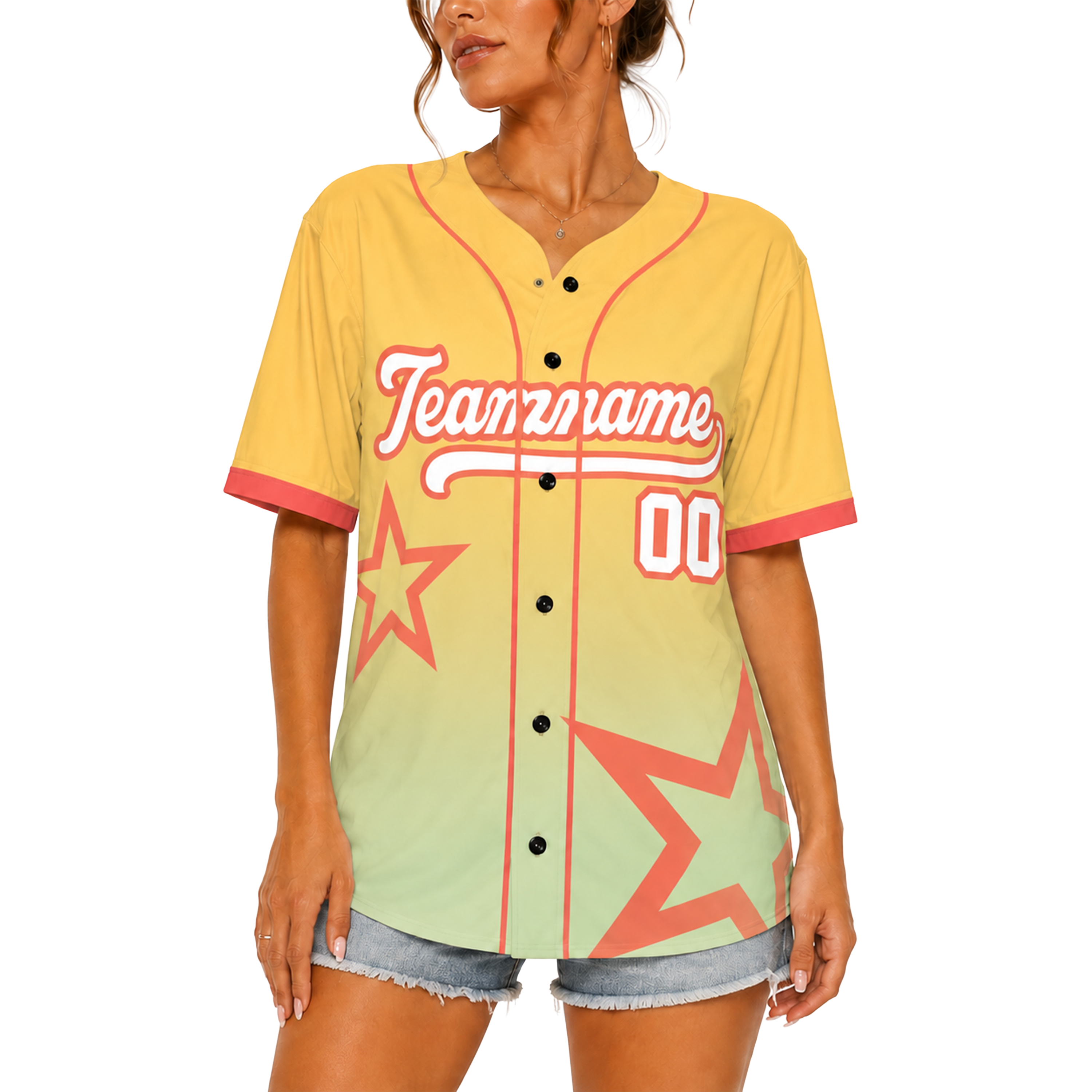 Custom Star Design Baseball Jersey Yellow and Lime with Piping - Design Your Own