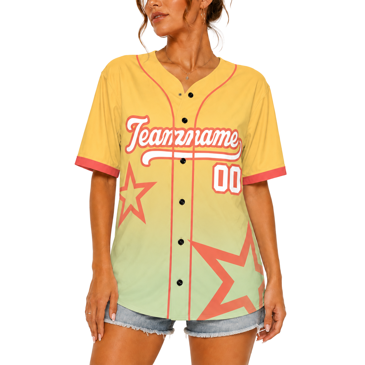 Custom Star Design Baseball Jersey Yellow and Lime with Piping - Design Your Own