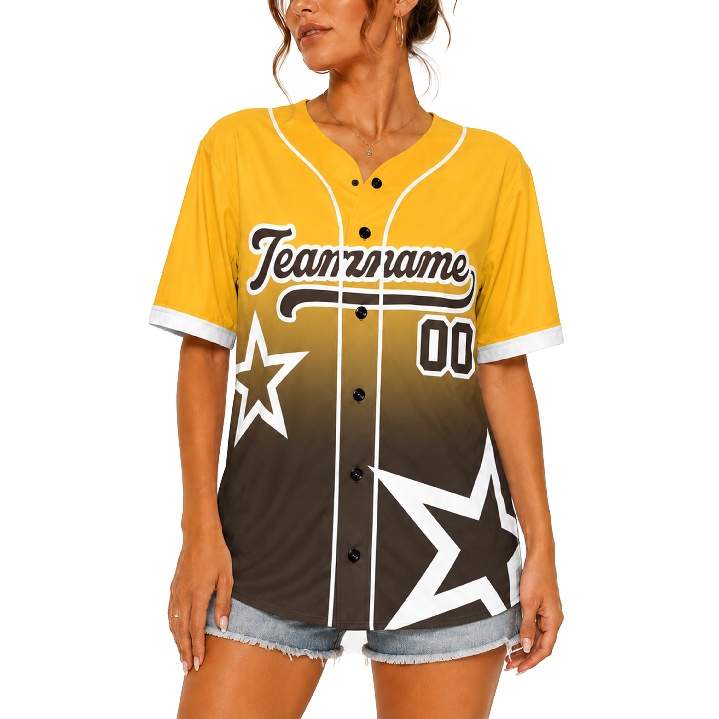 Custom Star Design Baseball Jersey Yellow and Brown with Piping - Design Your Own