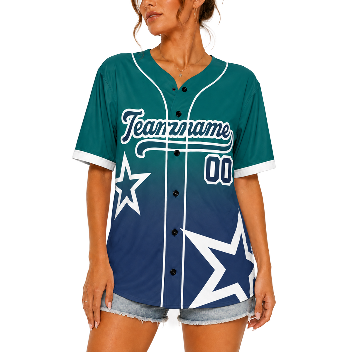 Custom Star Design Baseball Jersey Dark Teal and Navy with Piping - Design Your Own