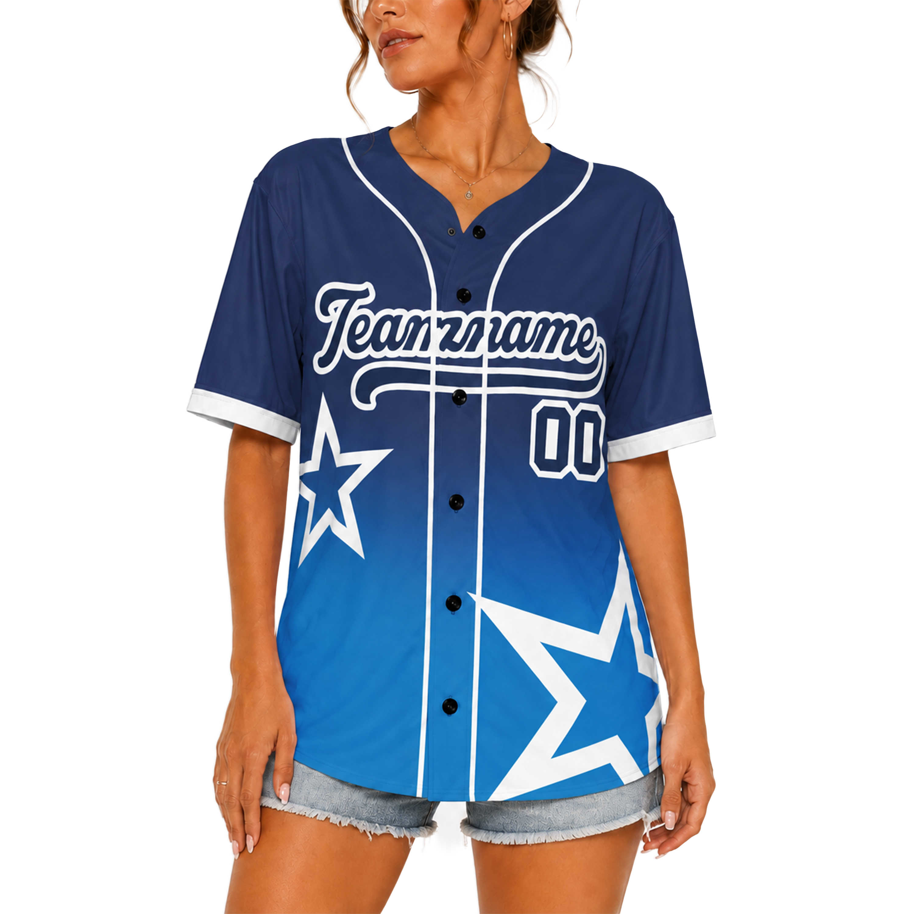 Custom Star Design Baseball Jersey Navy and Blue with Piping - Design Your Own