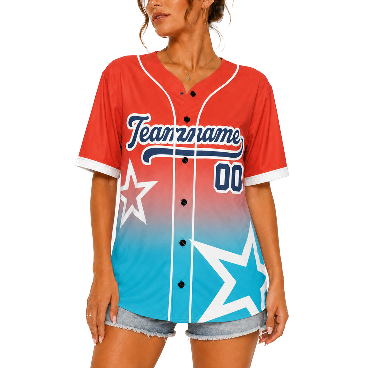 Custom Star Design Baseball Jersey Coral and Aqua with Piping - Design Your Own