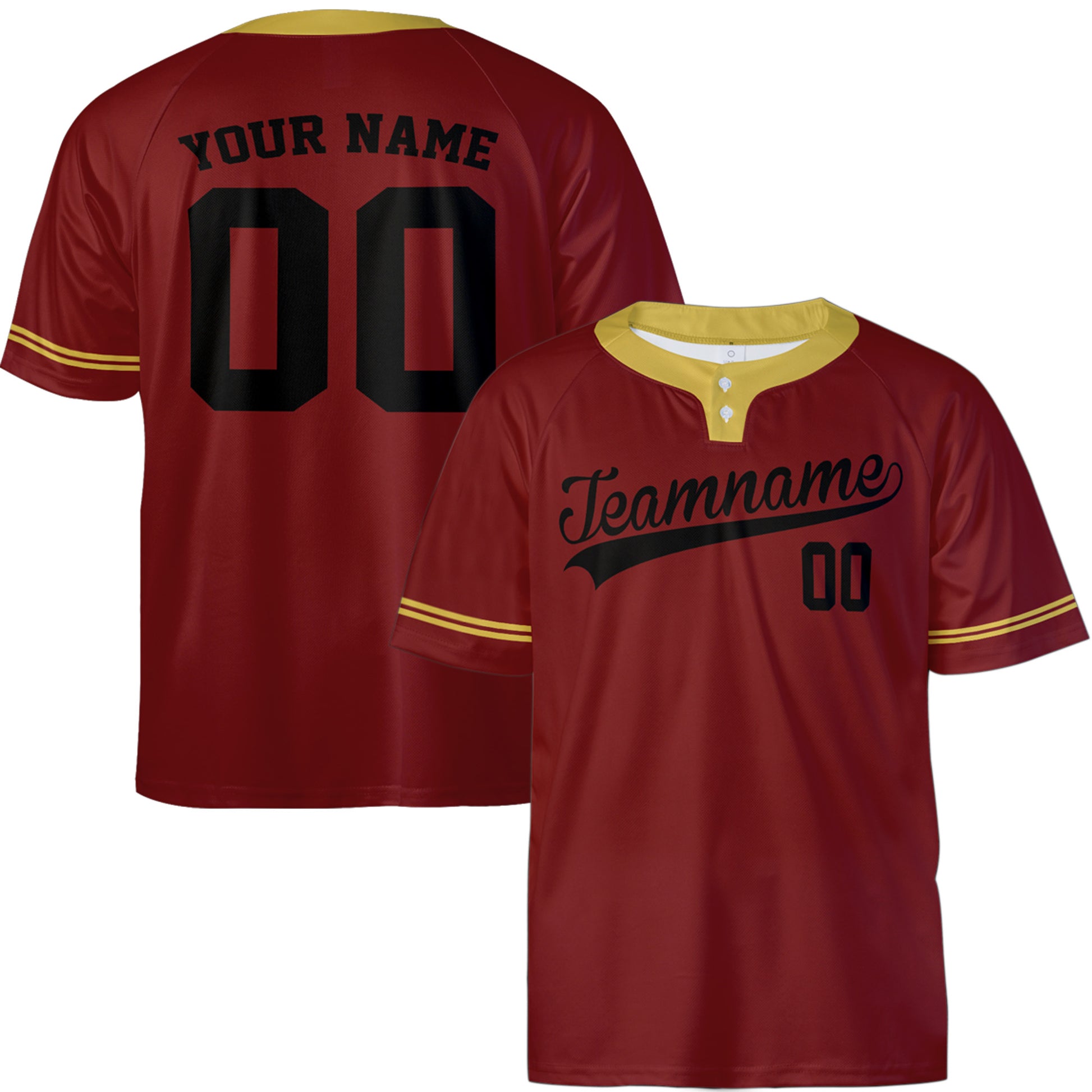 Custom Two Button Softball Jersey Maroon, Gold and Black – Design Your Own
