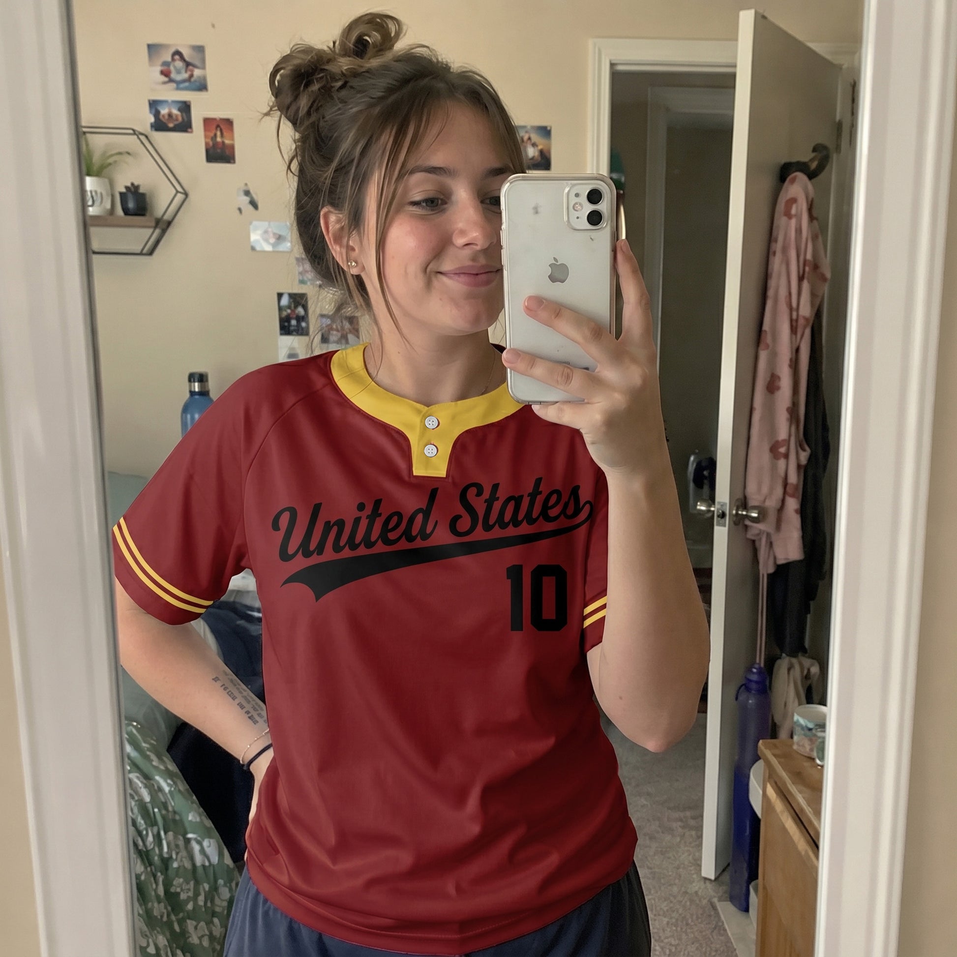 Custom Two Button Softball Jersey Maroon, Gold and Black – Design Your Own