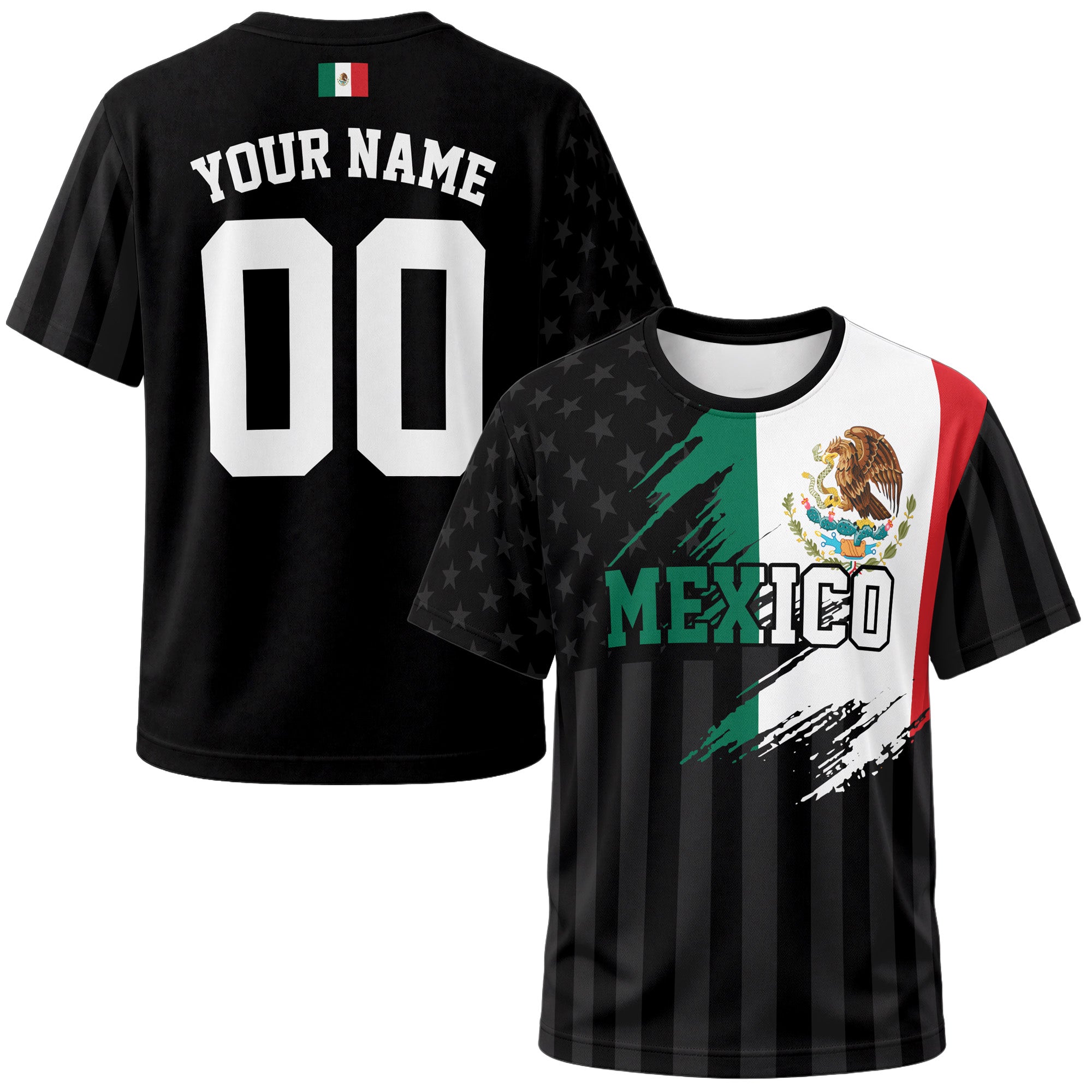 Custom Mexico Soccer Jersey Mexican Fan Flag Black – Personalized Name Number