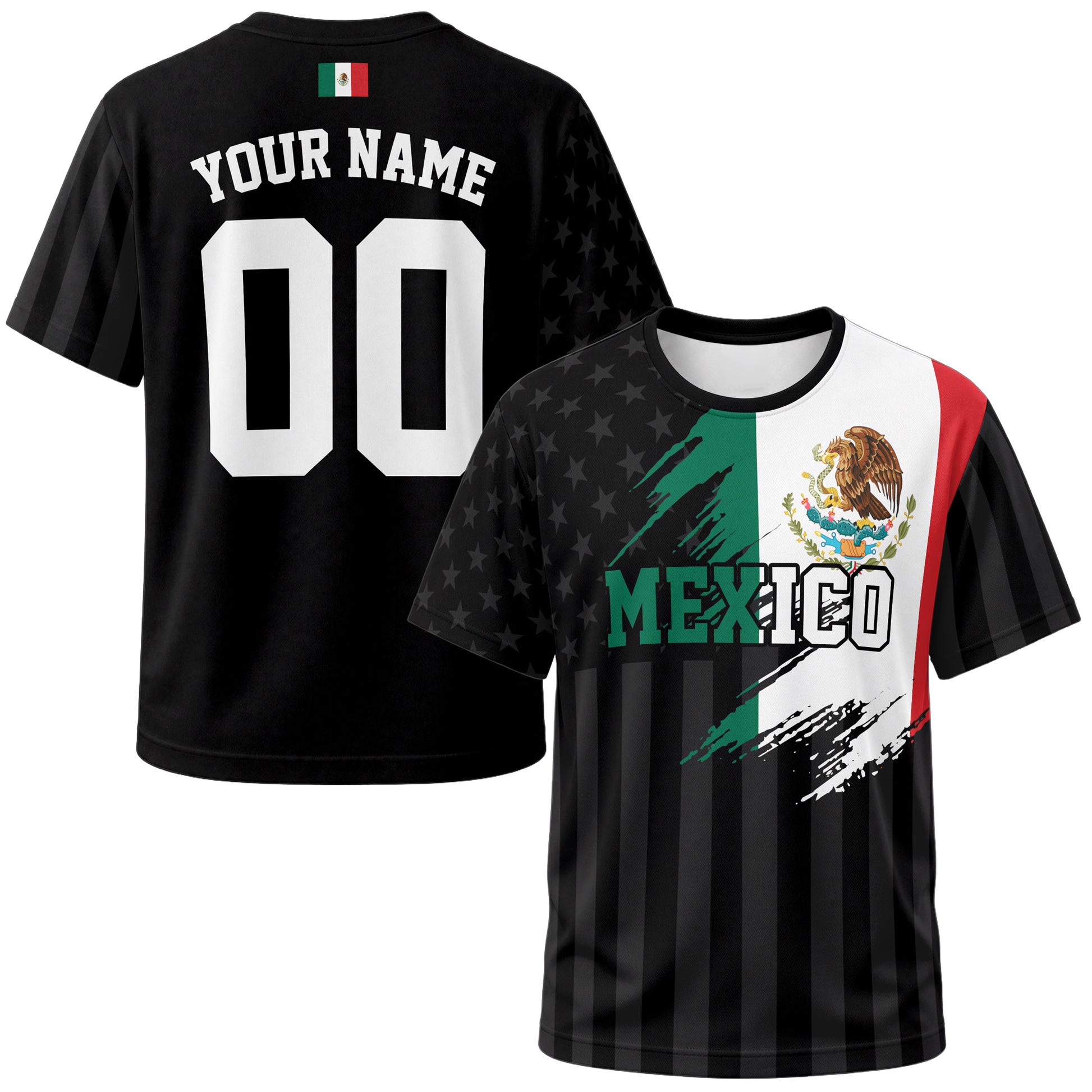 Custom Mexico Soccer Jersey Mexican Fan Flag Black – Personalized Name Number
