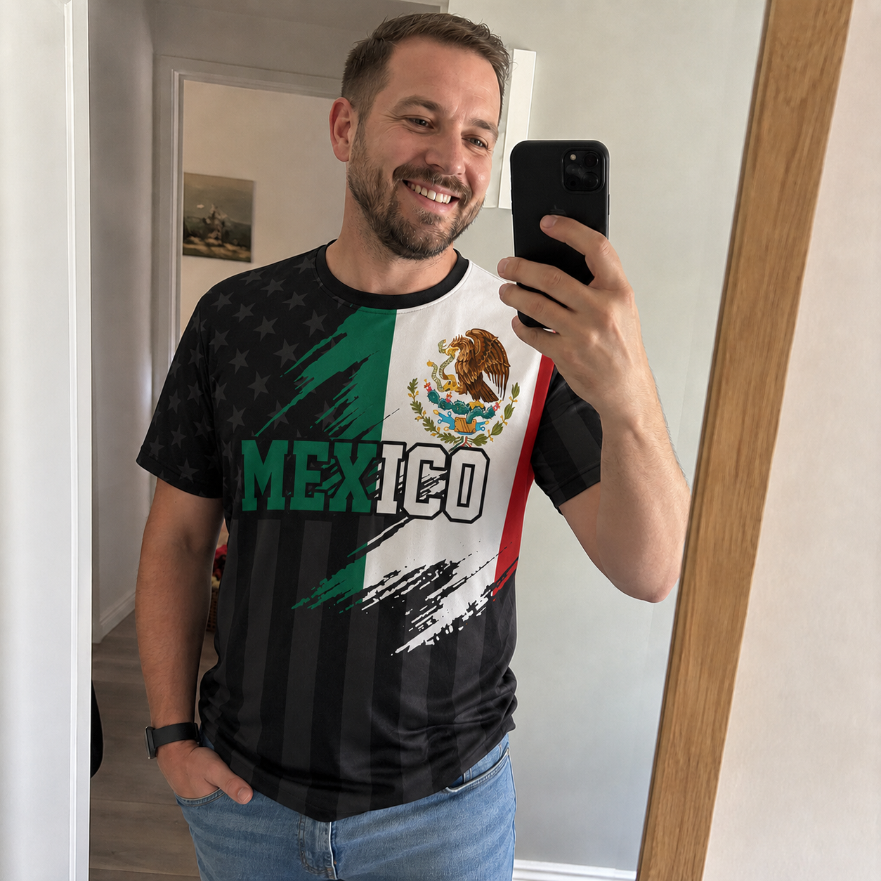 Custom Mexico Soccer Jersey Mexican Fan Flag Black – Personalized Name Number