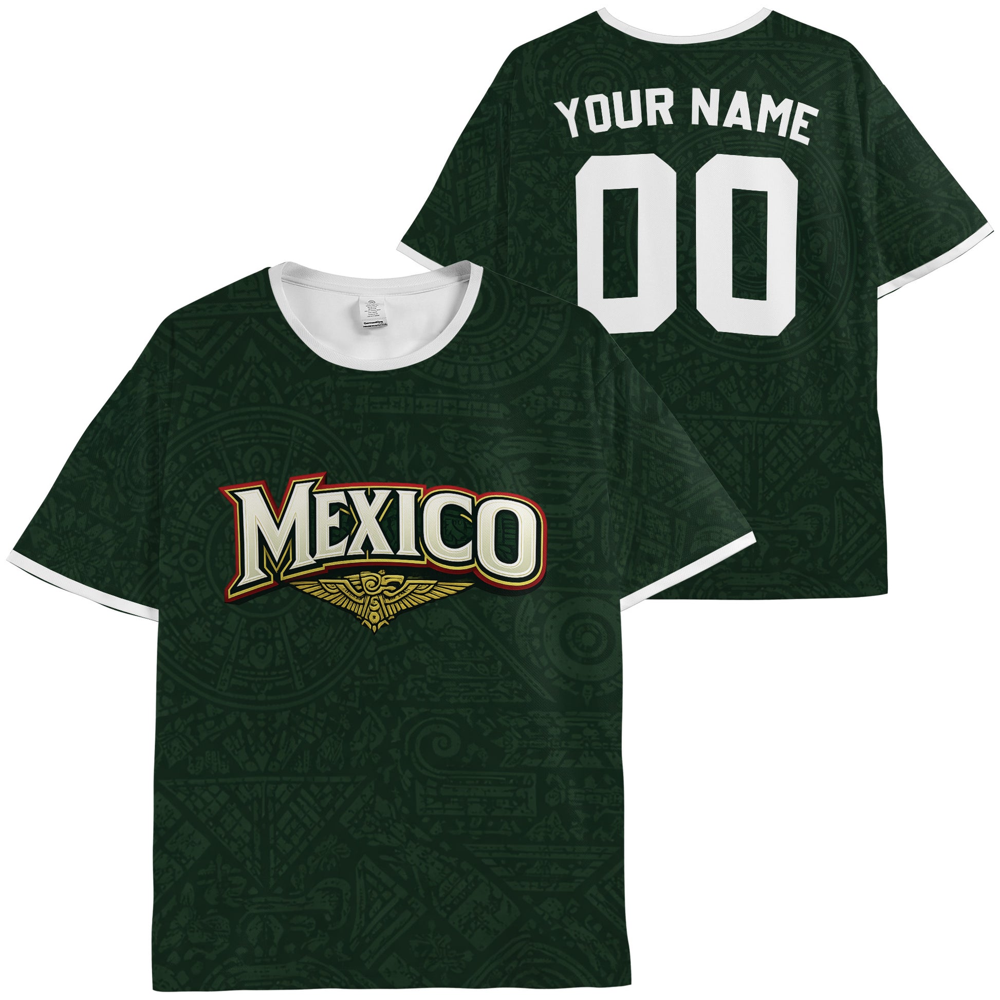 Custom Mexico Soccer Jersey Mexican Fan Aztec Pattern - Personalized Name Number