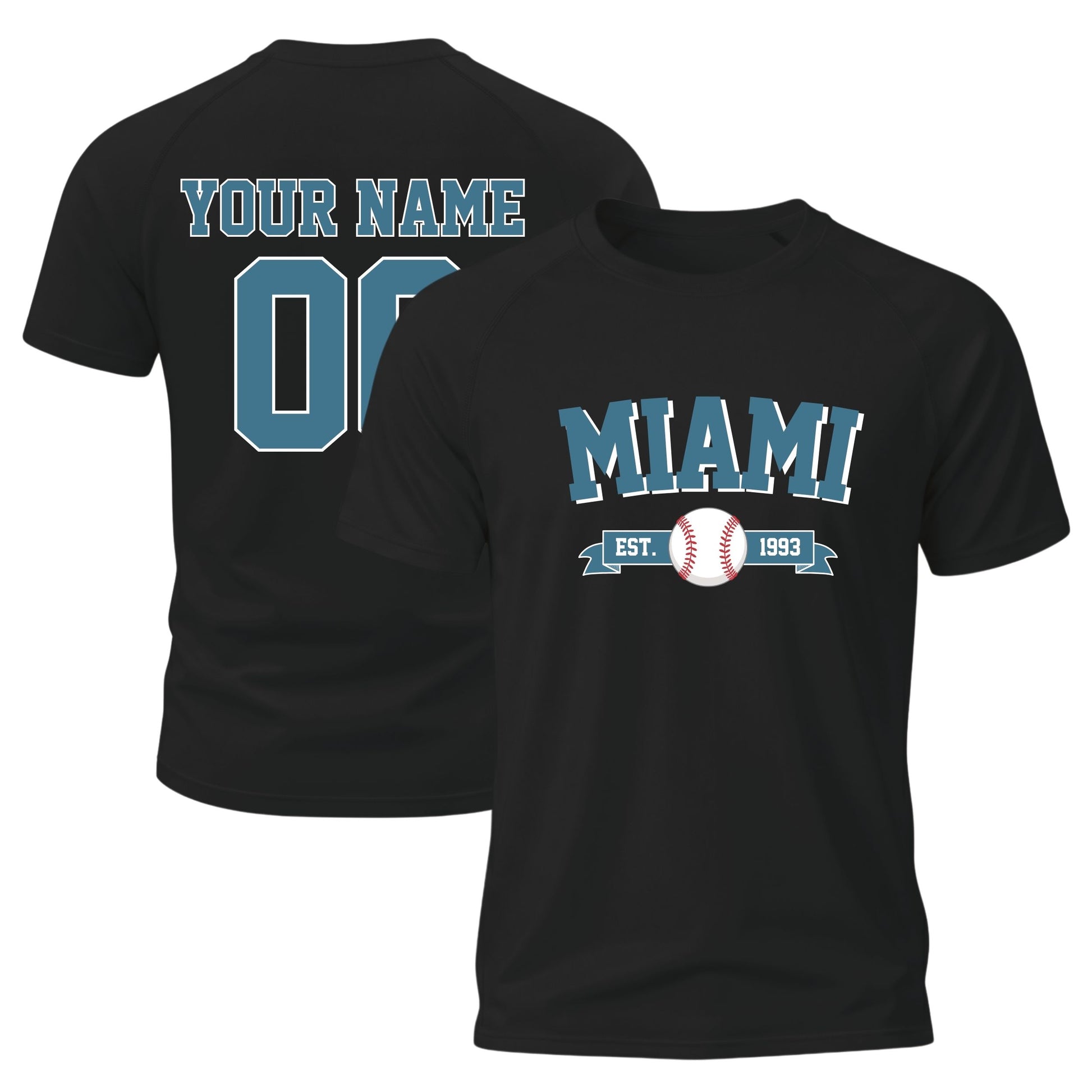 Custom City T-Shirt Baseball Style Miami - Personalized Name Number